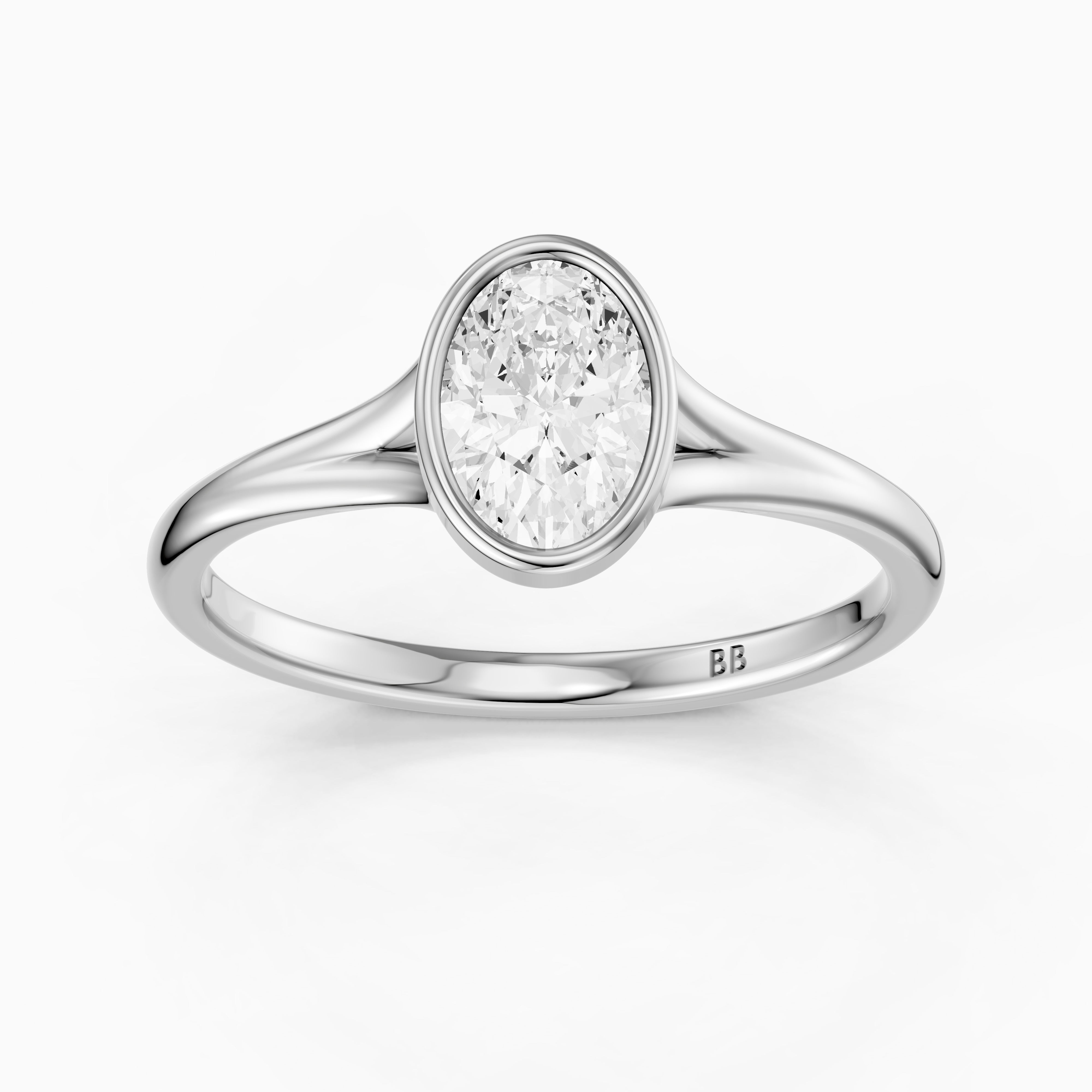 Ember Oval Cut Lab Grown Diamond Ring in Bezel Set Split Shank Style