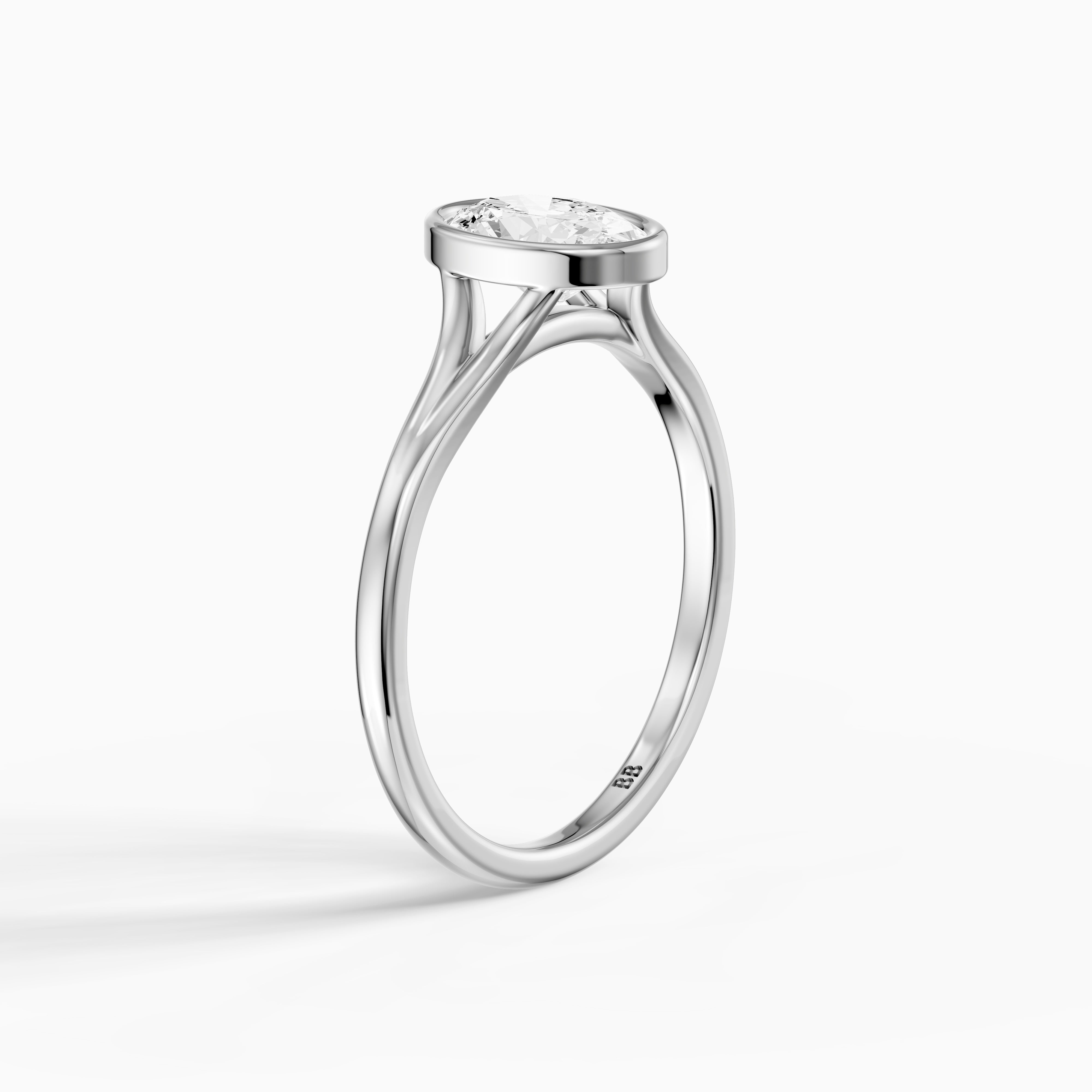 Ember Oval Cut Lab Grown Diamond Ring in Bezel Set Split Shank Style