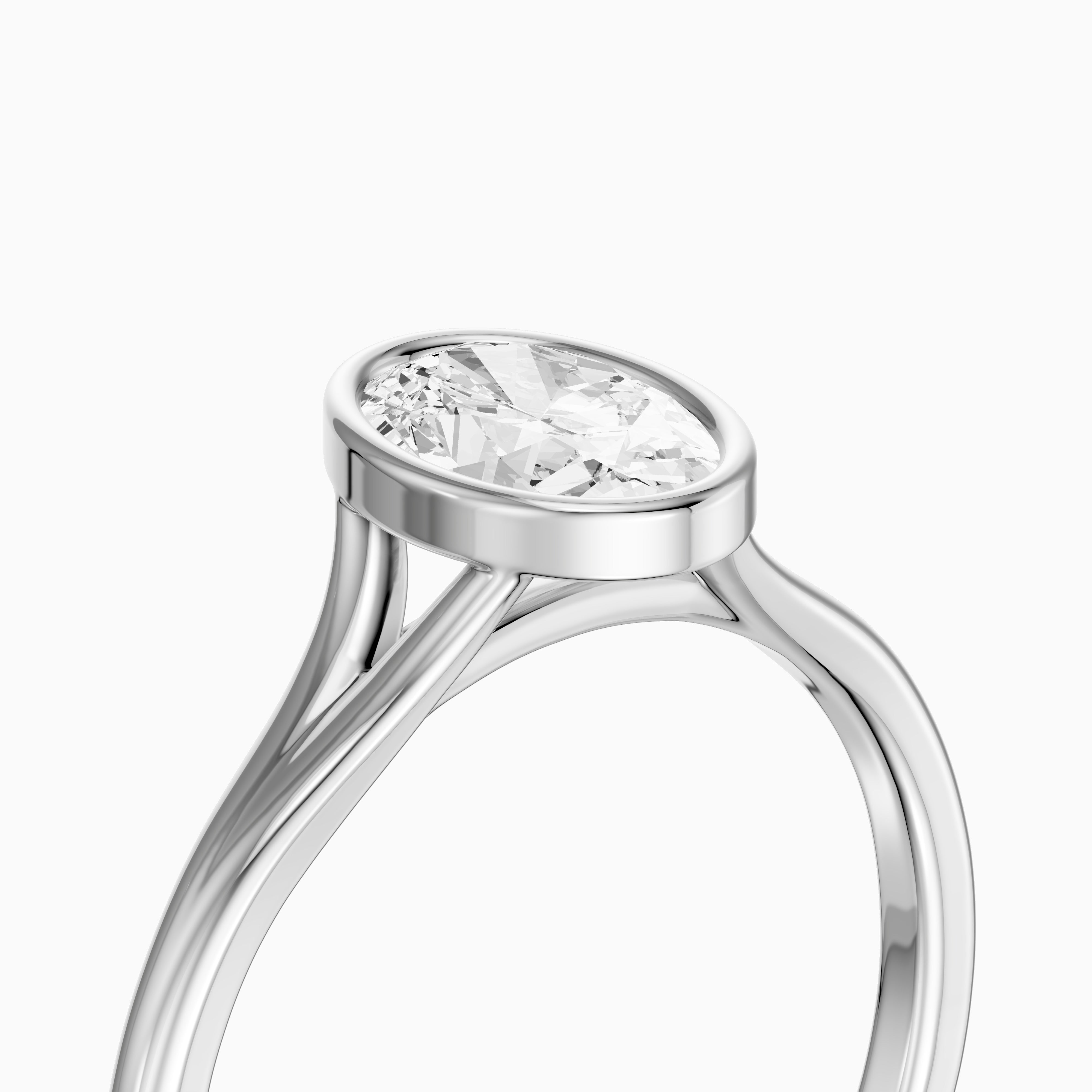 Ember Oval Cut Lab Grown Diamond Ring in Bezel Set Split Shank Style