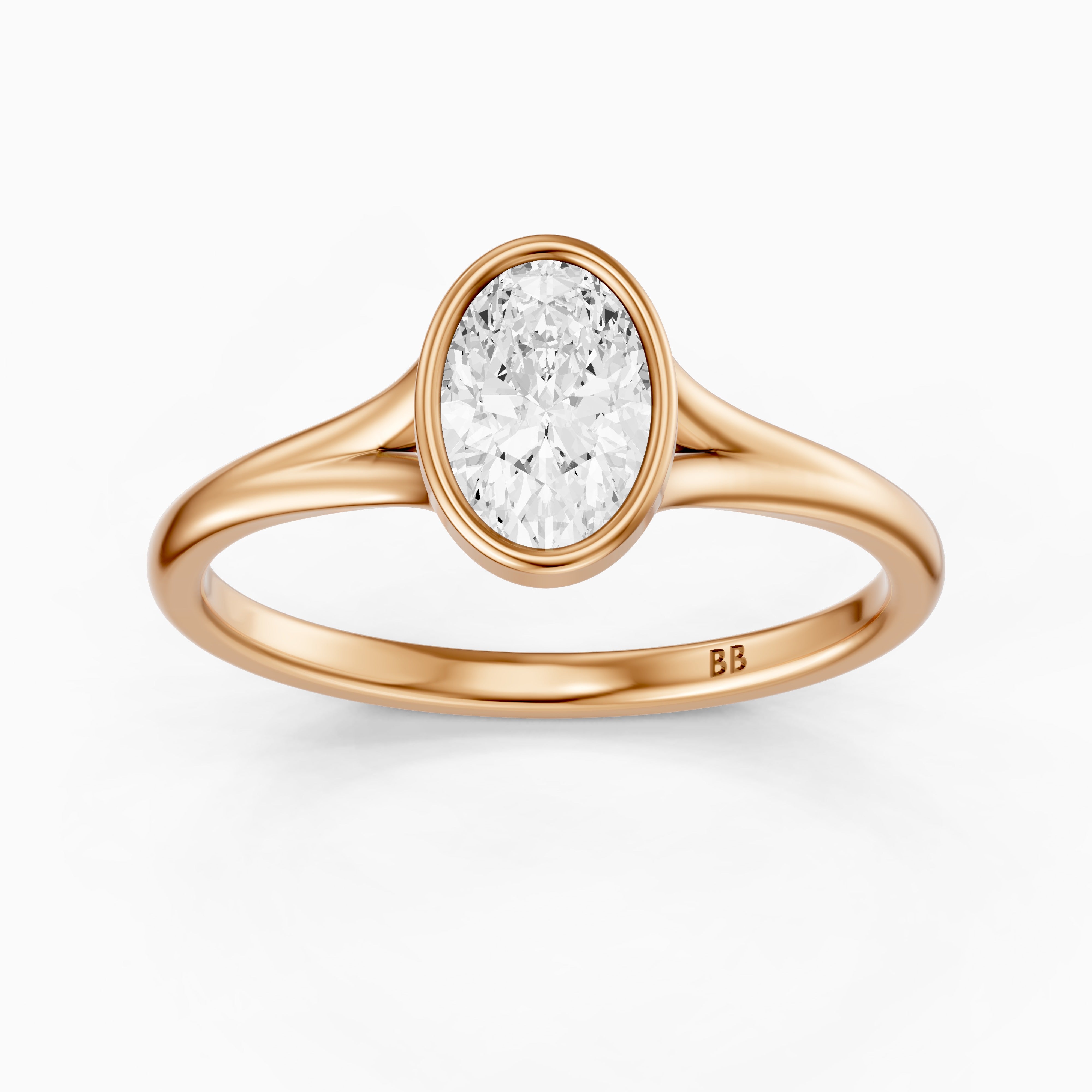 Ember Oval Cut Lab Grown Diamond Ring in Bezel Set Split Shank Style