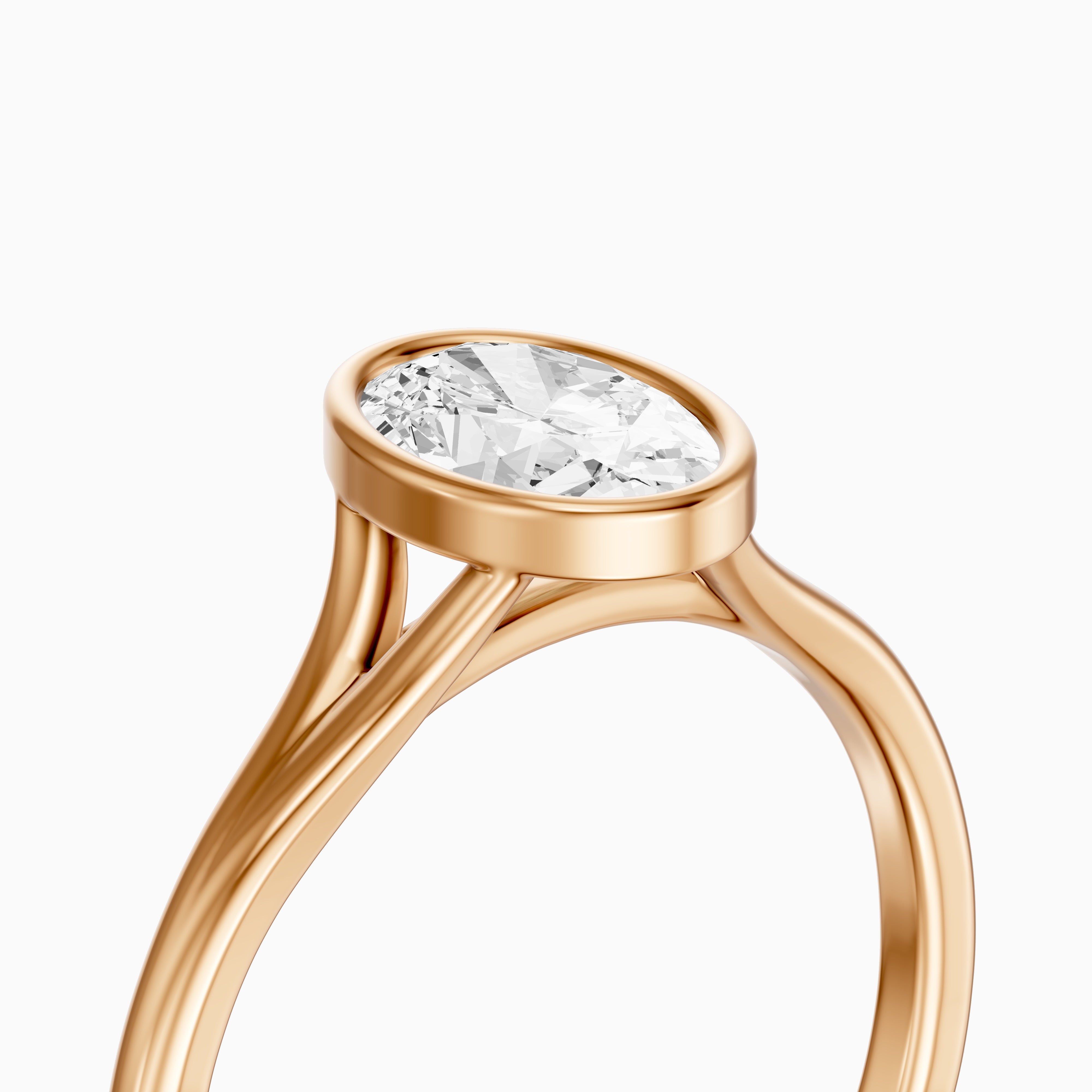 Ember Oval Cut Lab Grown Diamond Ring in Bezel Set Split Shank Style