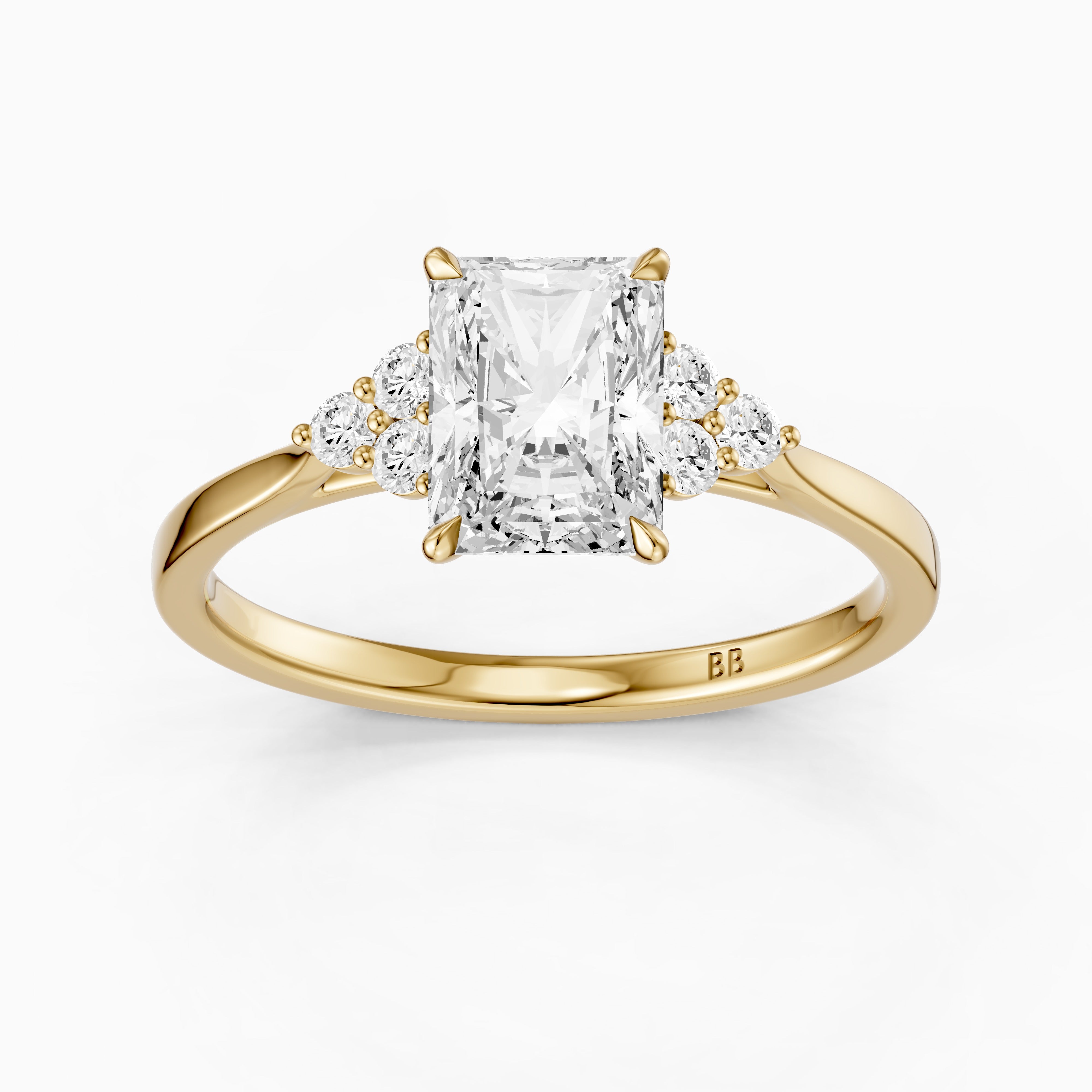 Myla Radiant Cut Side Stone Cluster Moissanite Diamond Ring