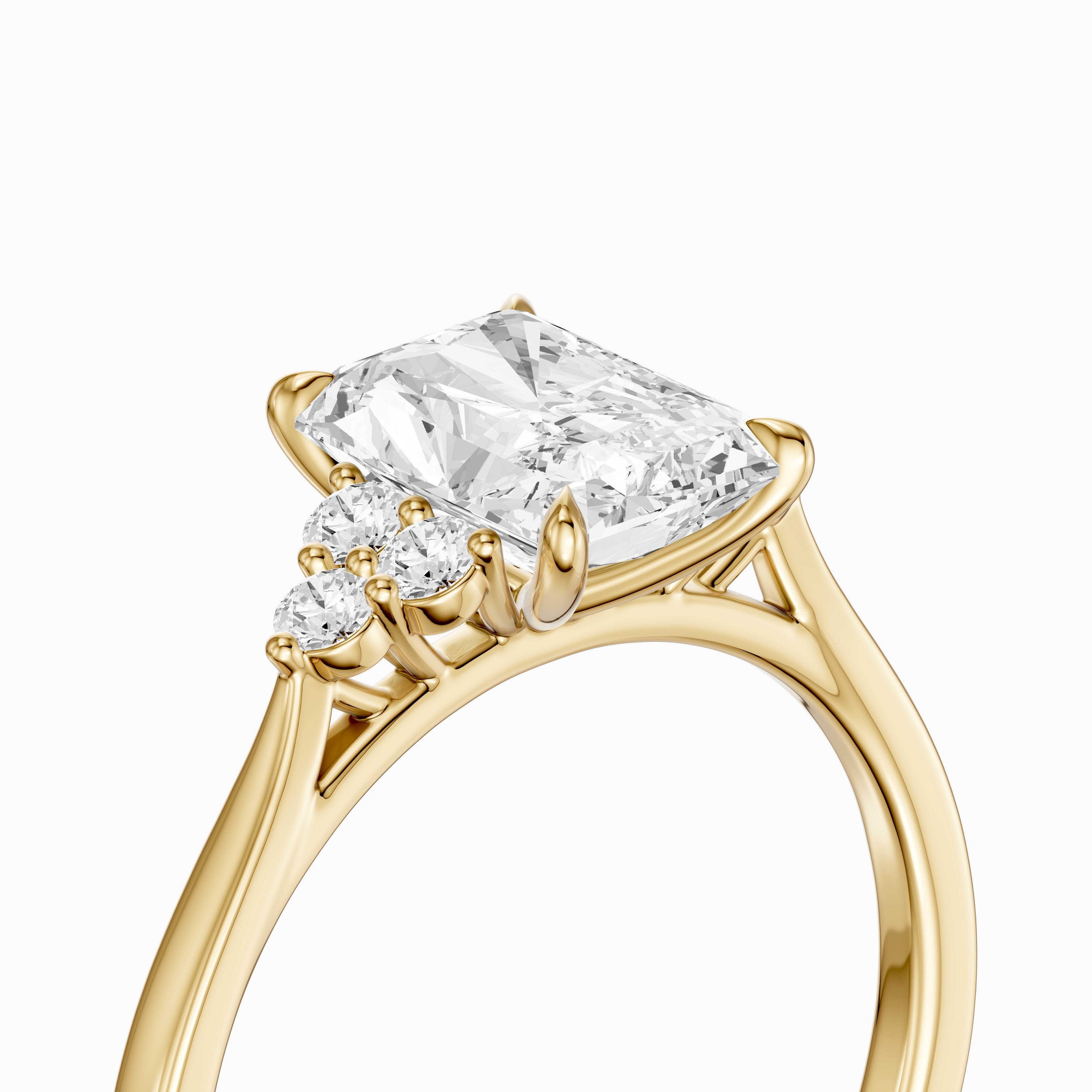 Myla Radiant Cut Side Stone Cluster Moissanite Diamond Ring