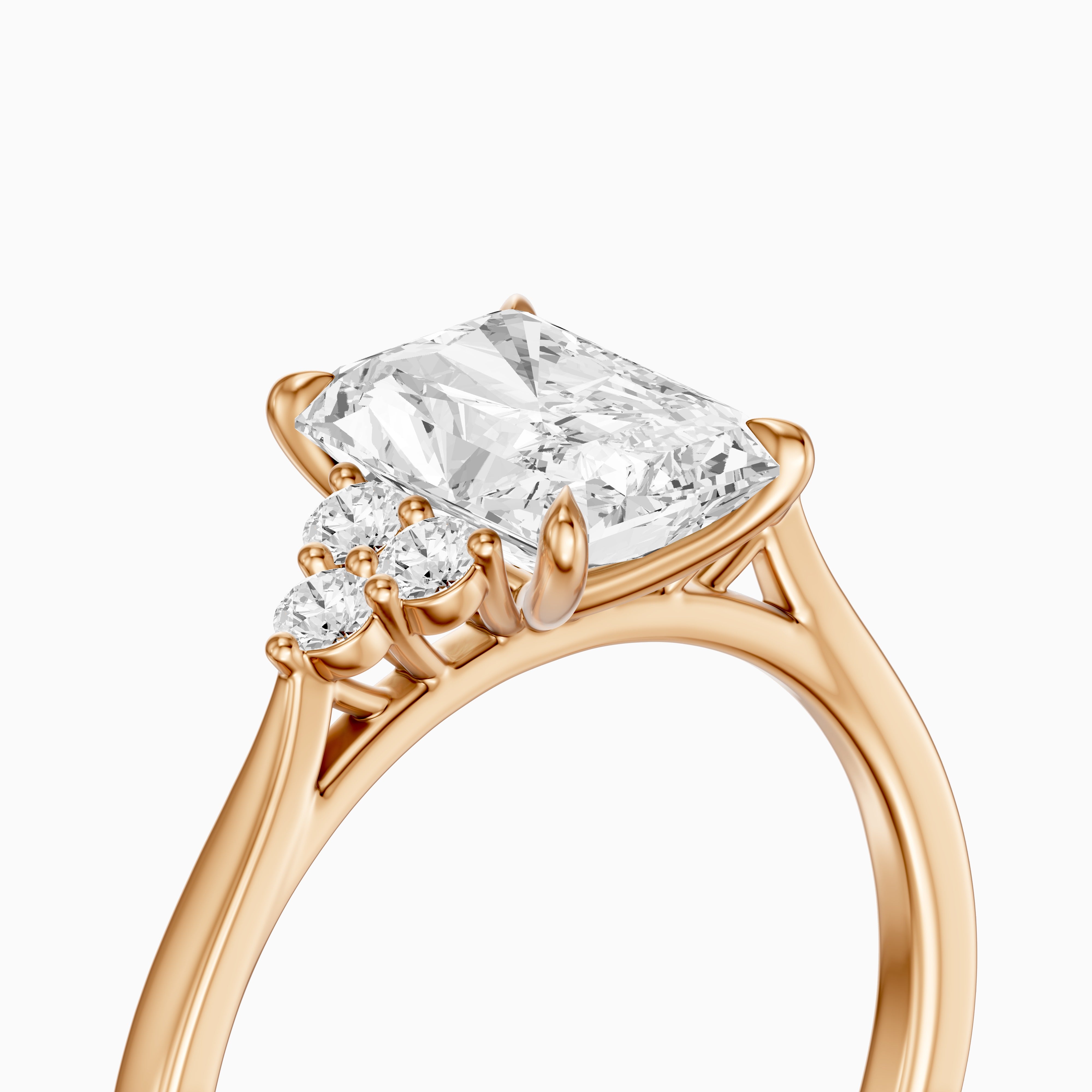 Myla Radiant Cut Side Stone Cluster Moissanite Diamond Ring