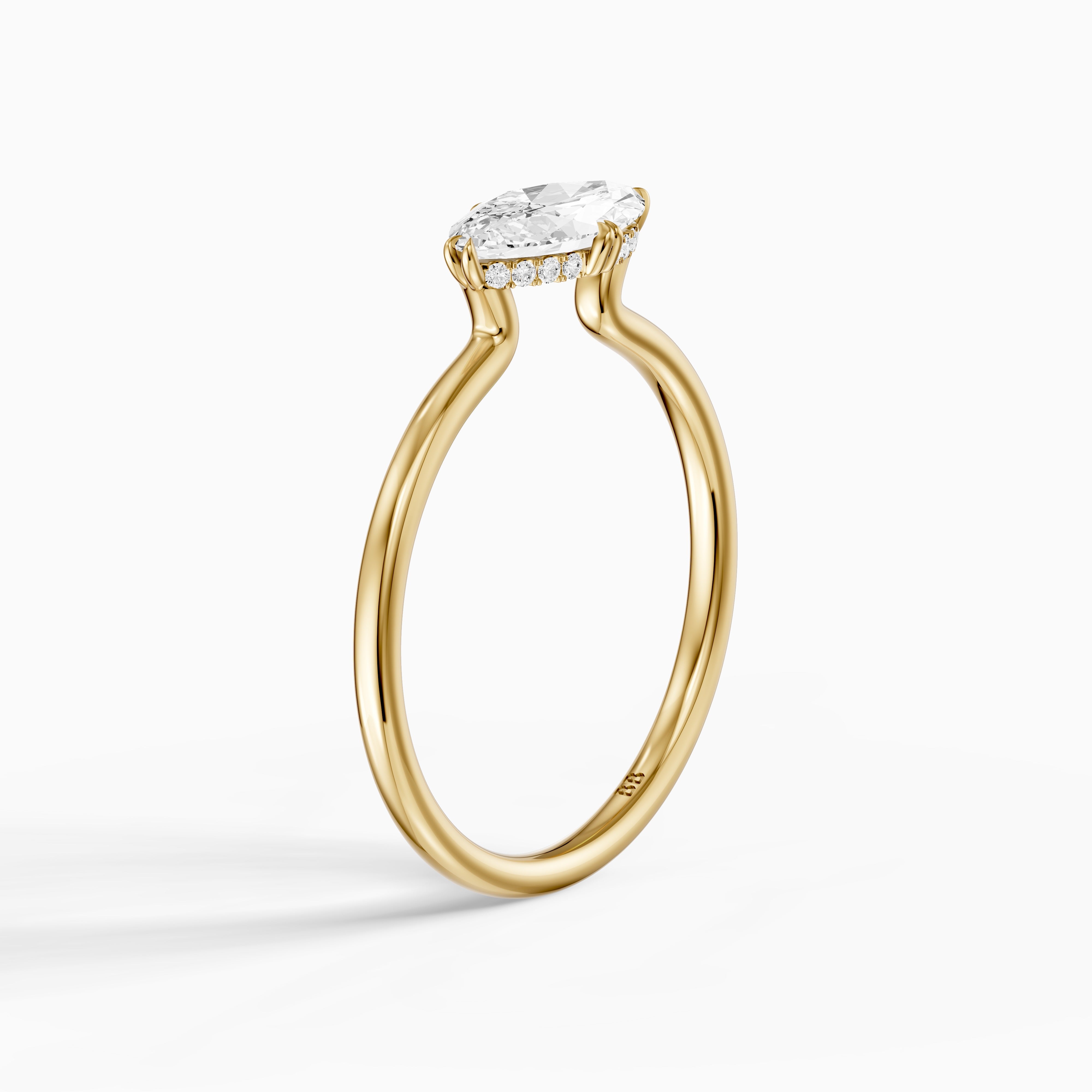 Vera East West Marquise Hidden Halo Moissanite Diamond Ring with Double Claw Prong
