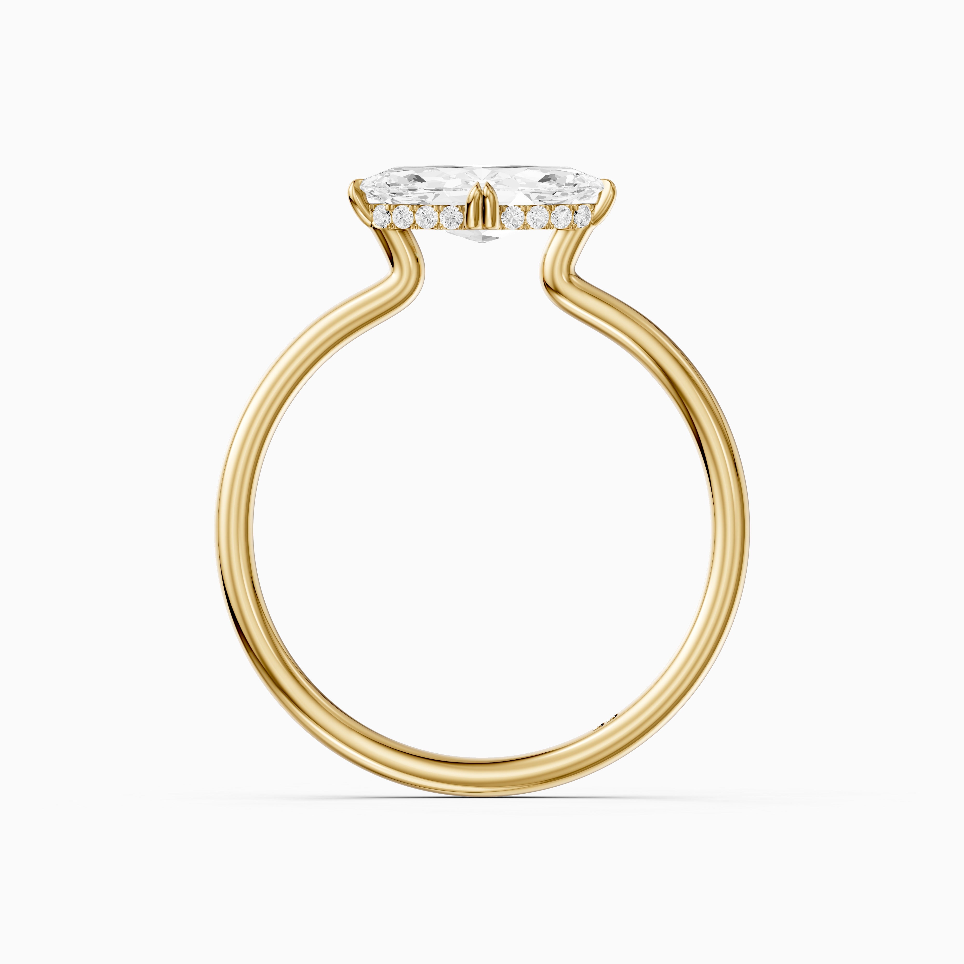 Vera East West Marquise Hidden Halo Lab Grown Diamond Ring with Double Claw Prong