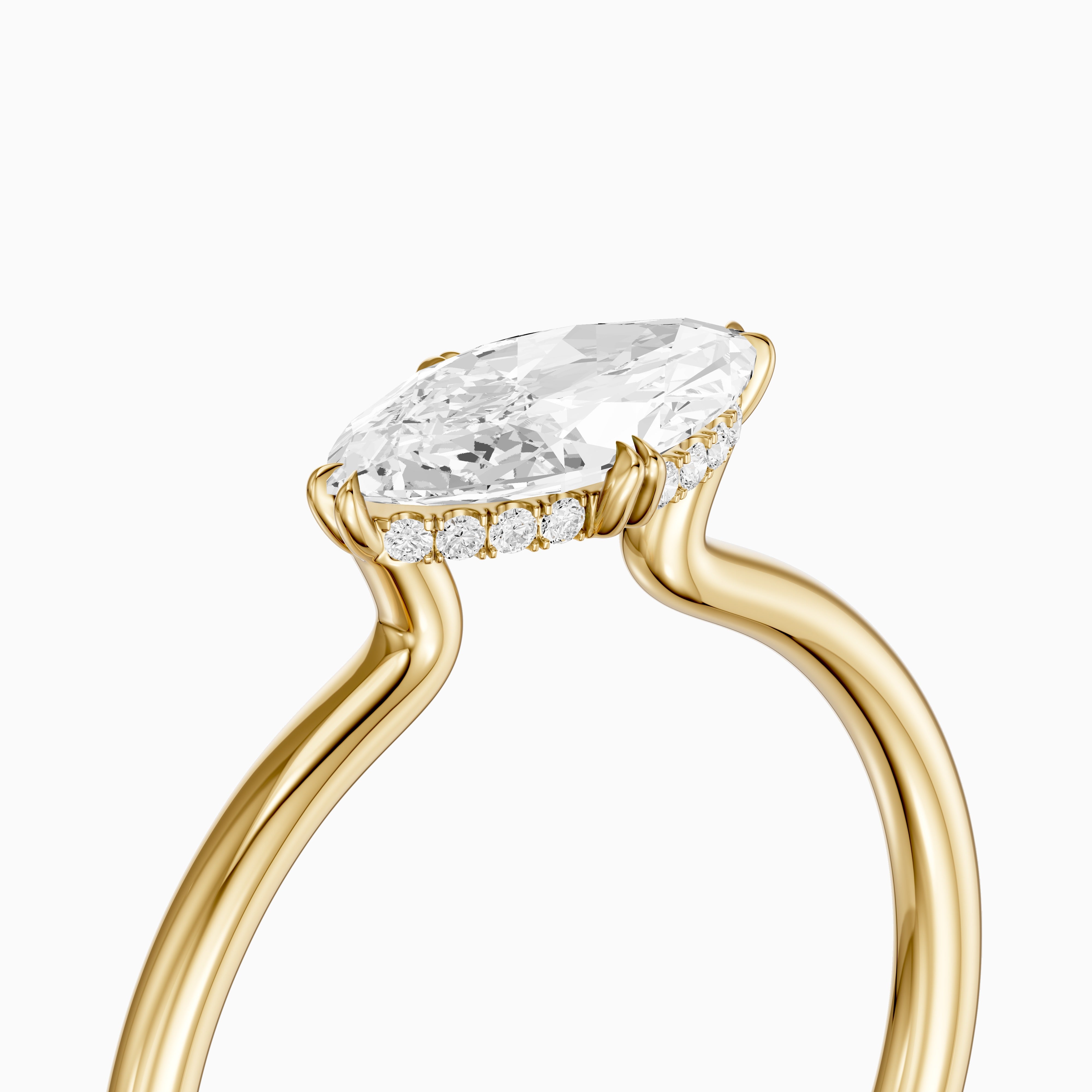 Vera East West Marquise Hidden Halo Lab Grown Diamond Ring with Double Claw Prong