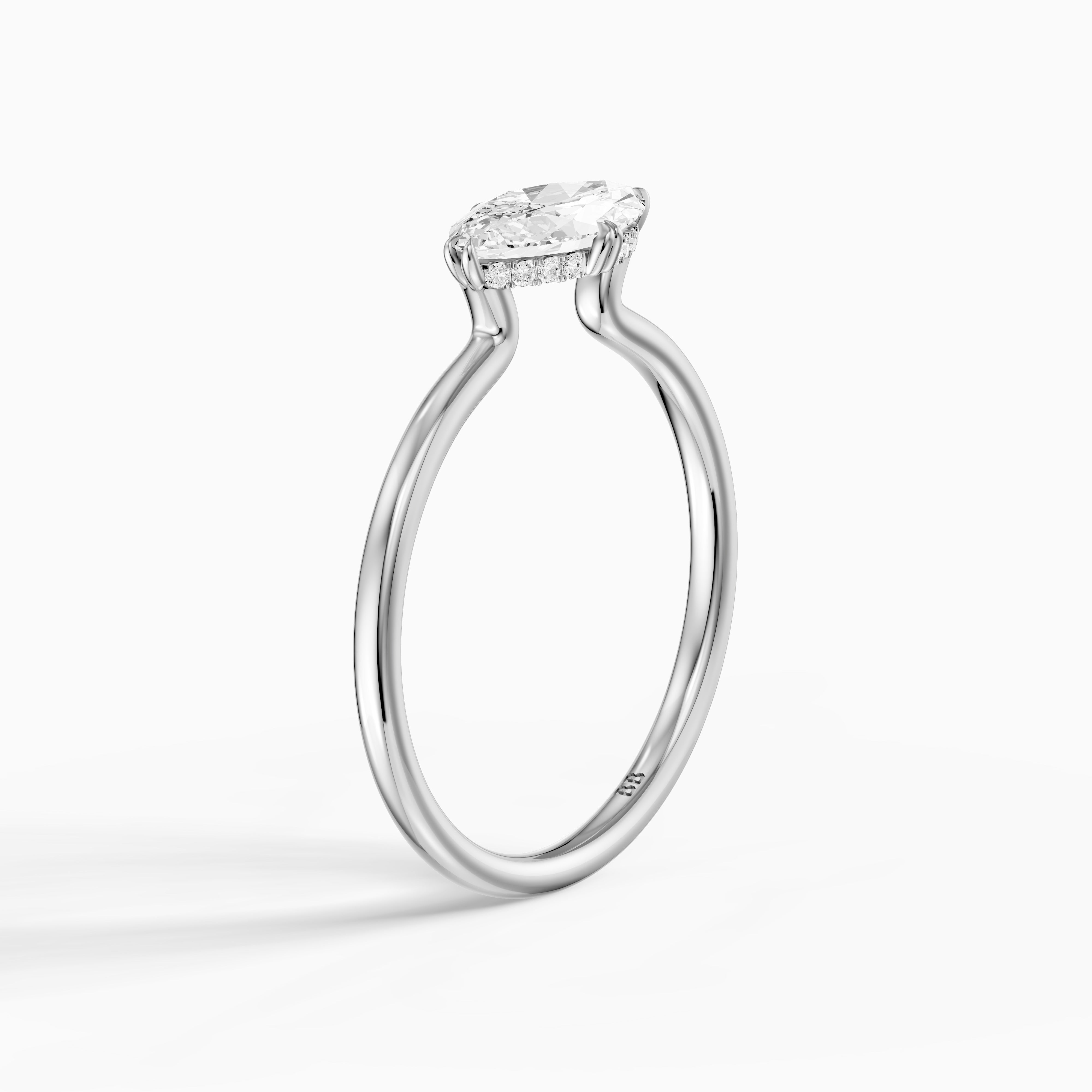 Vera East West Marquise Hidden Halo Lab Grown Diamond Ring with Double Claw Prong