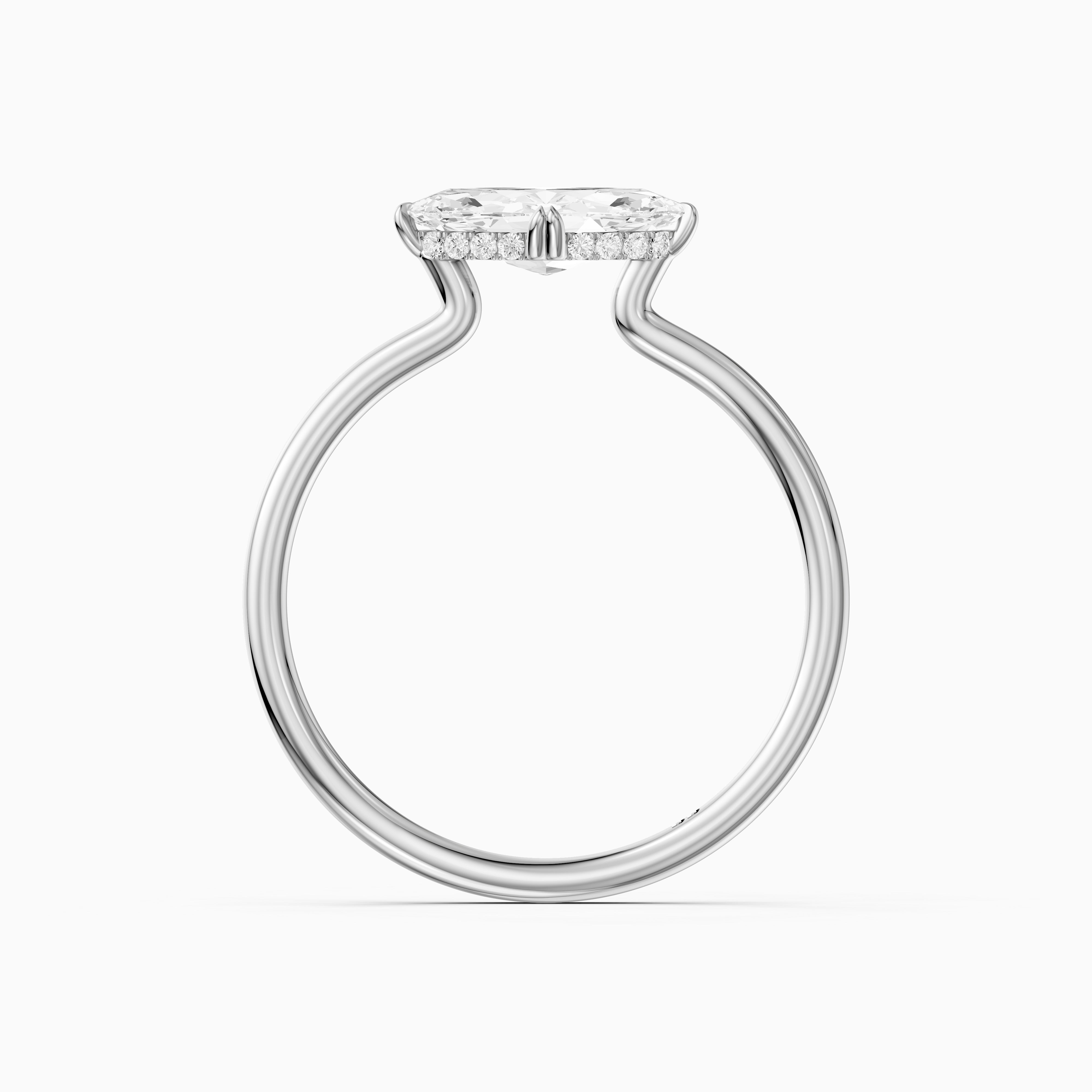 Vera East West Marquise Hidden Halo Lab Grown Diamond Ring with Double Claw Prong