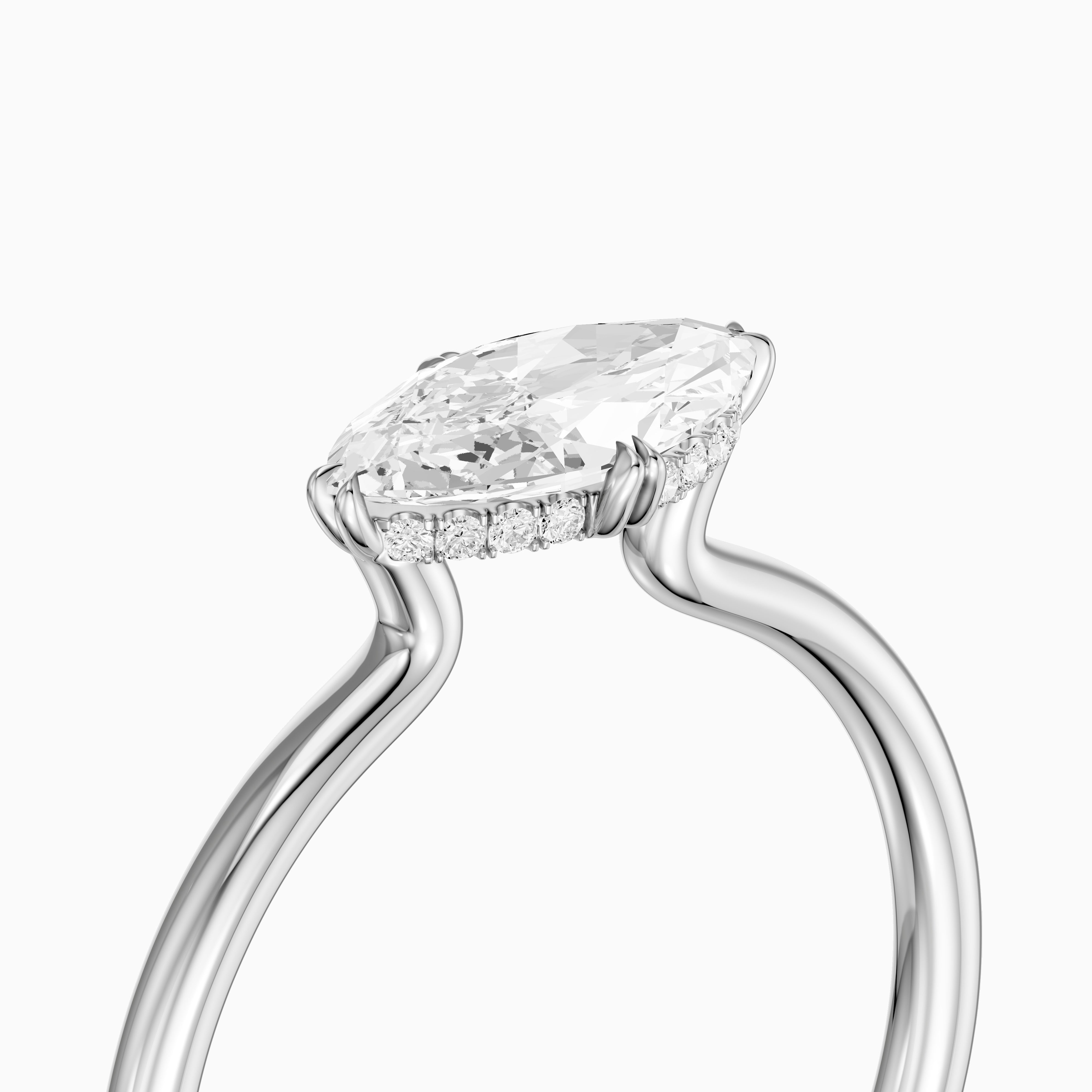 Vera East West Marquise Hidden Halo Lab Grown Diamond Ring with Double Claw Prong