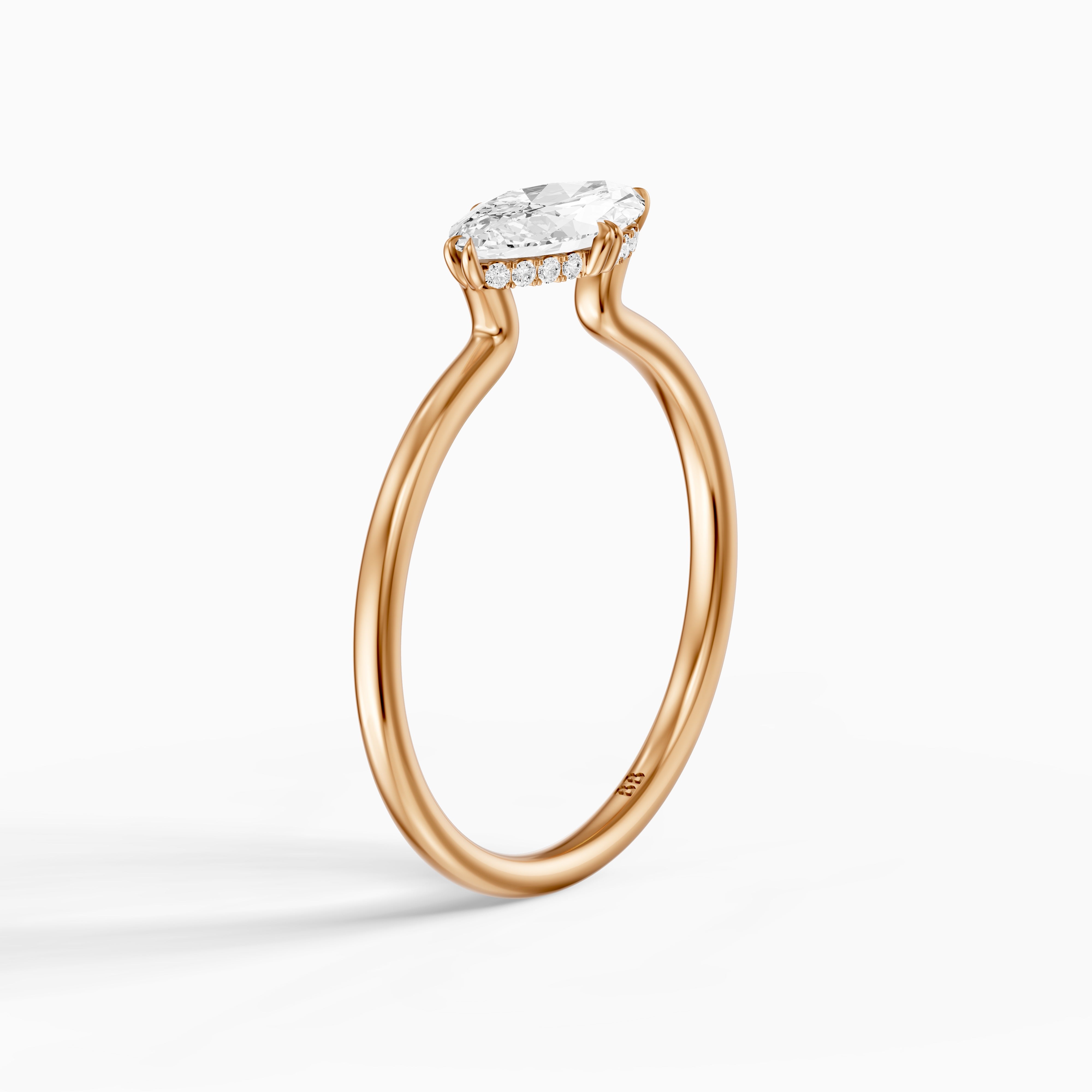Vera East West Marquise Hidden Halo Lab Grown Diamond Ring with Double Claw Prong