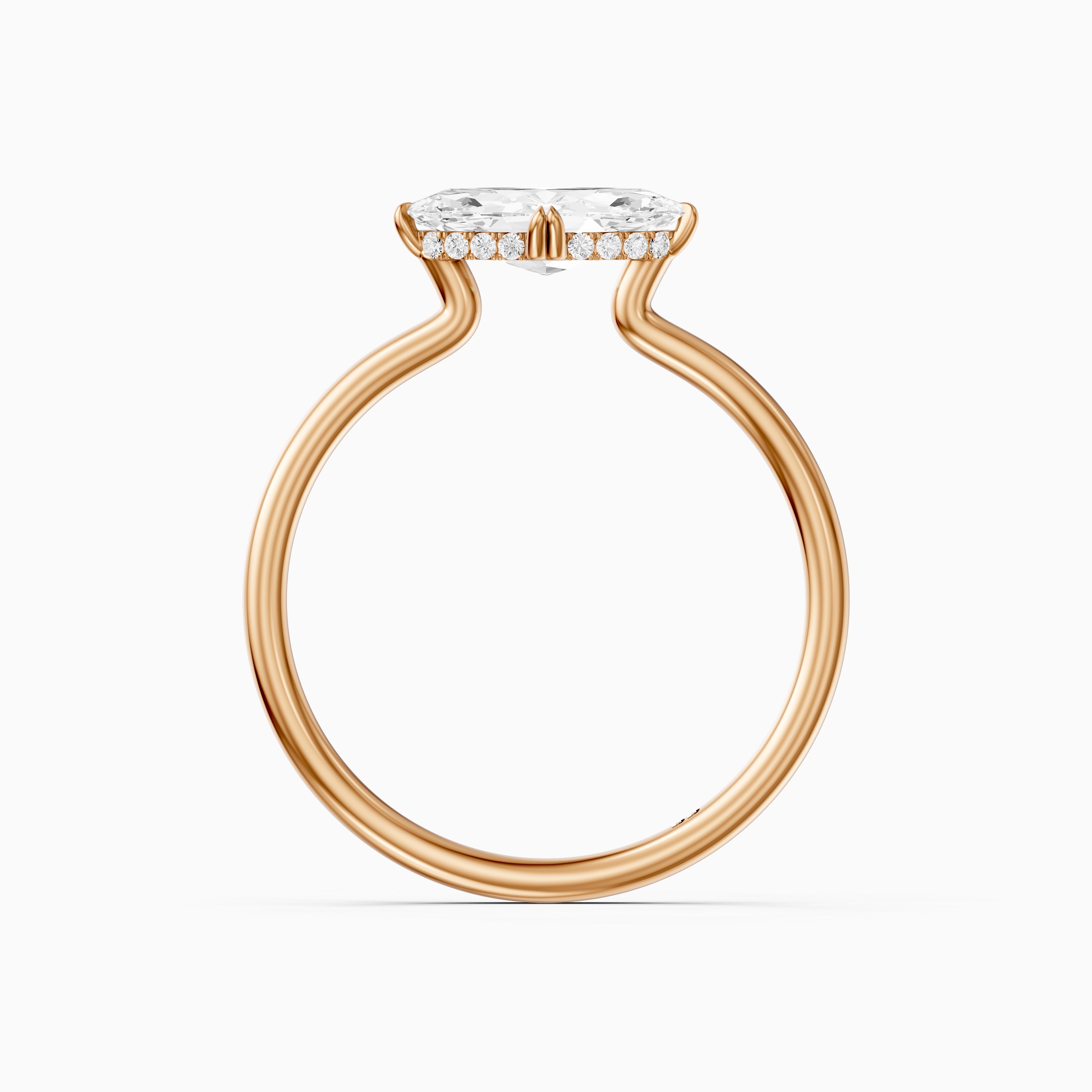 Vera East West Marquise Hidden Halo Lab Grown Diamond Ring with Double Claw Prong