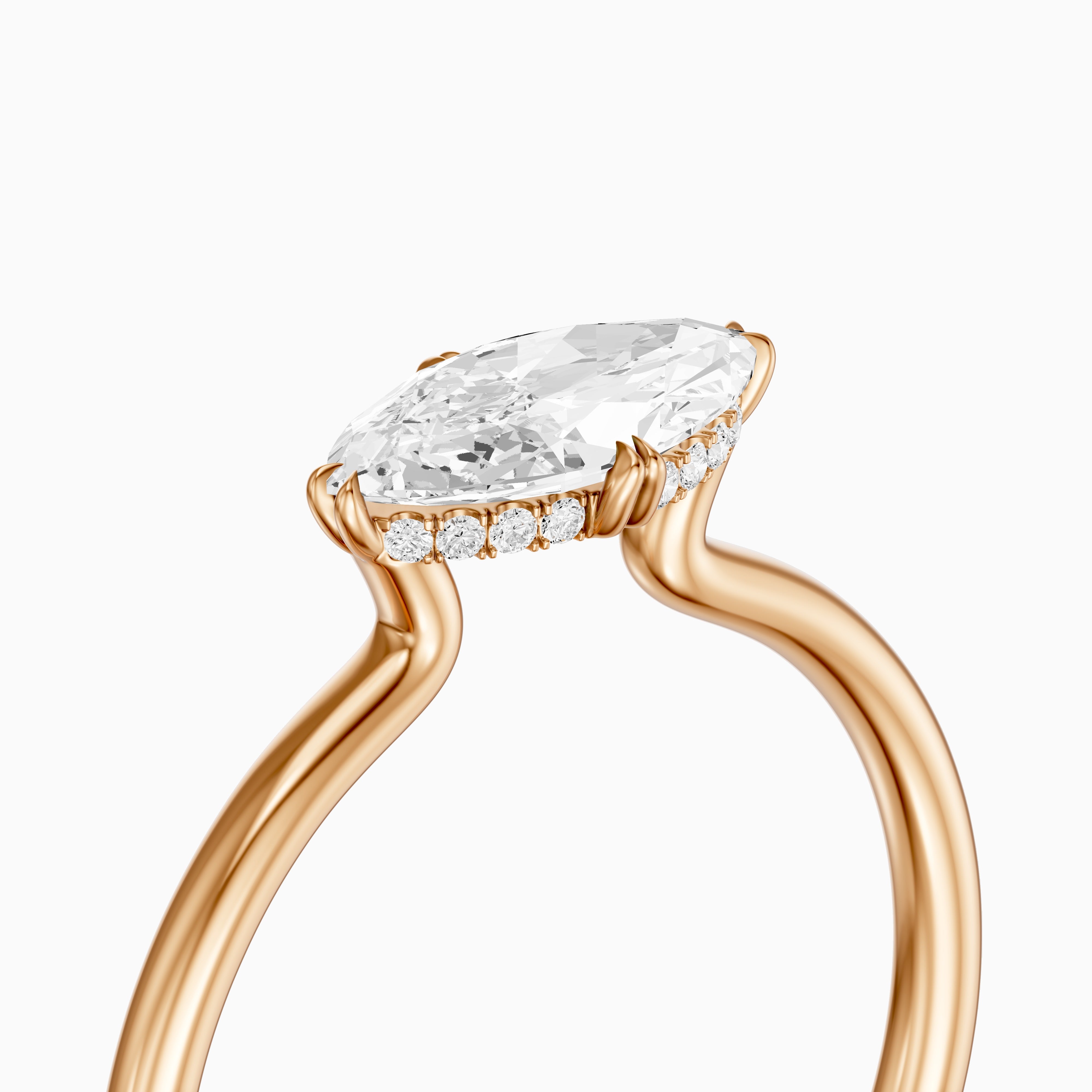 Vera East West Marquise Hidden Halo Lab Grown Diamond Ring with Double Claw Prong