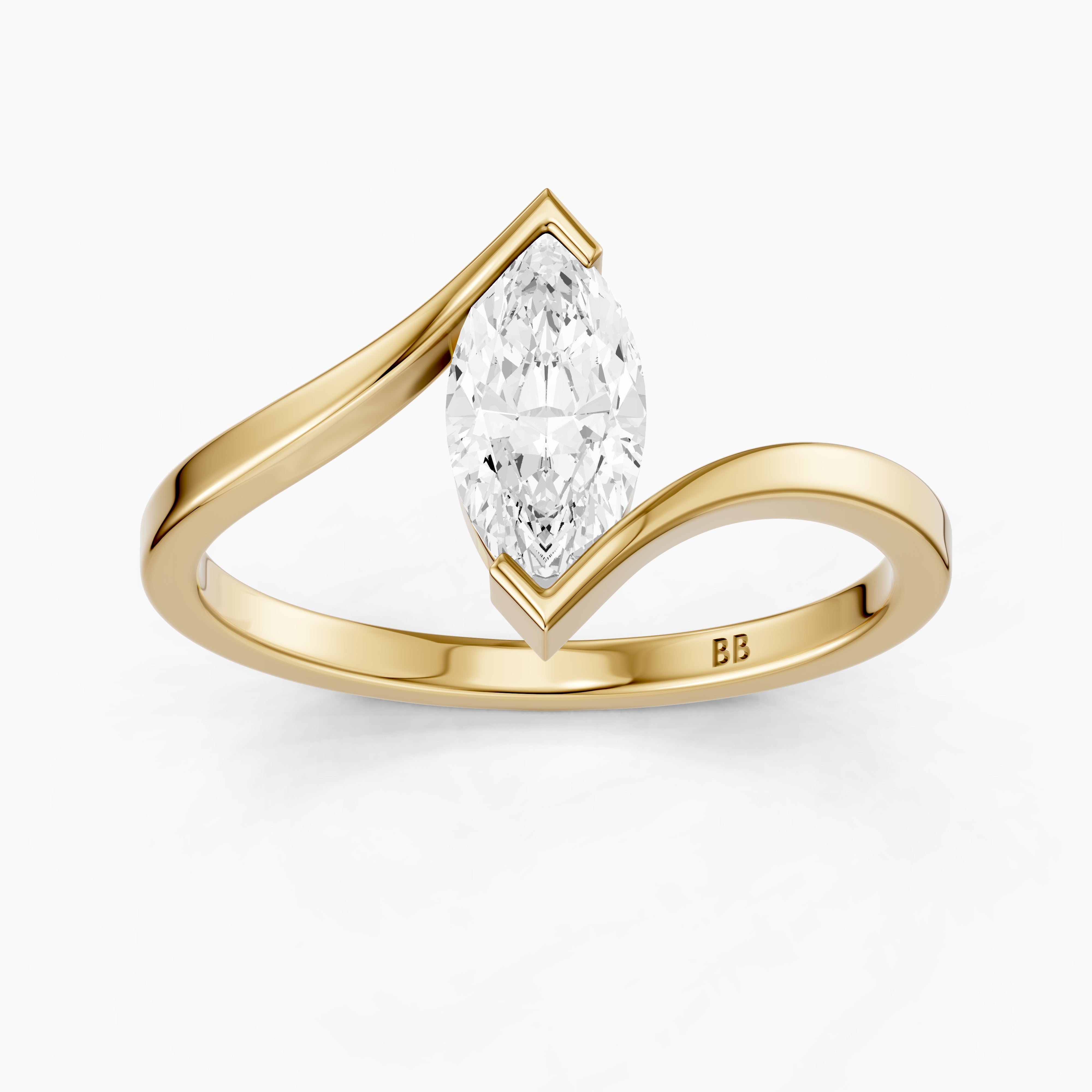 Esther Marquise Cut Solitaire Bypass Shank Lab Grown Diamond Ring