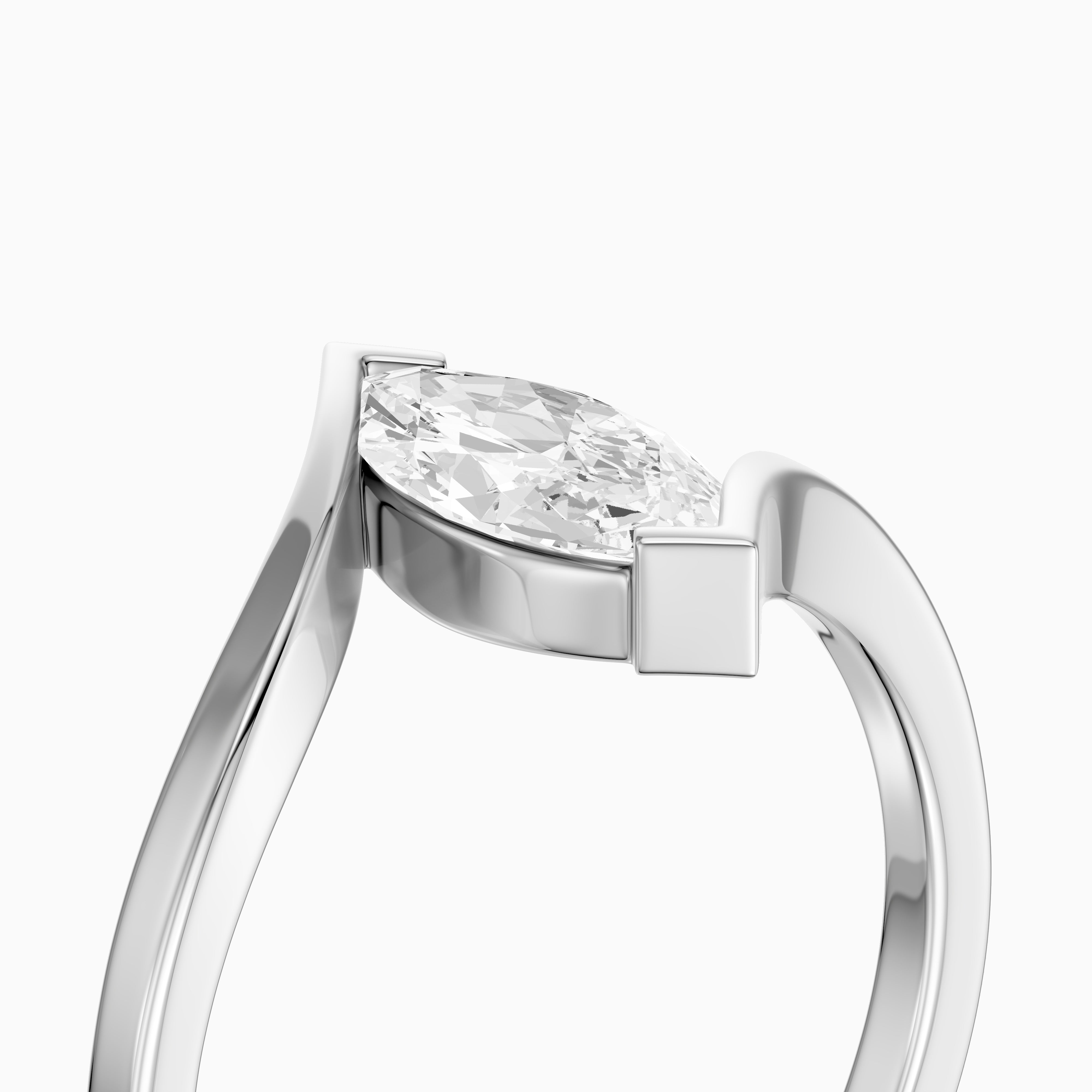 Esther Marquise Cut Solitaire Bypass Shank Moissanite Diamond Ring