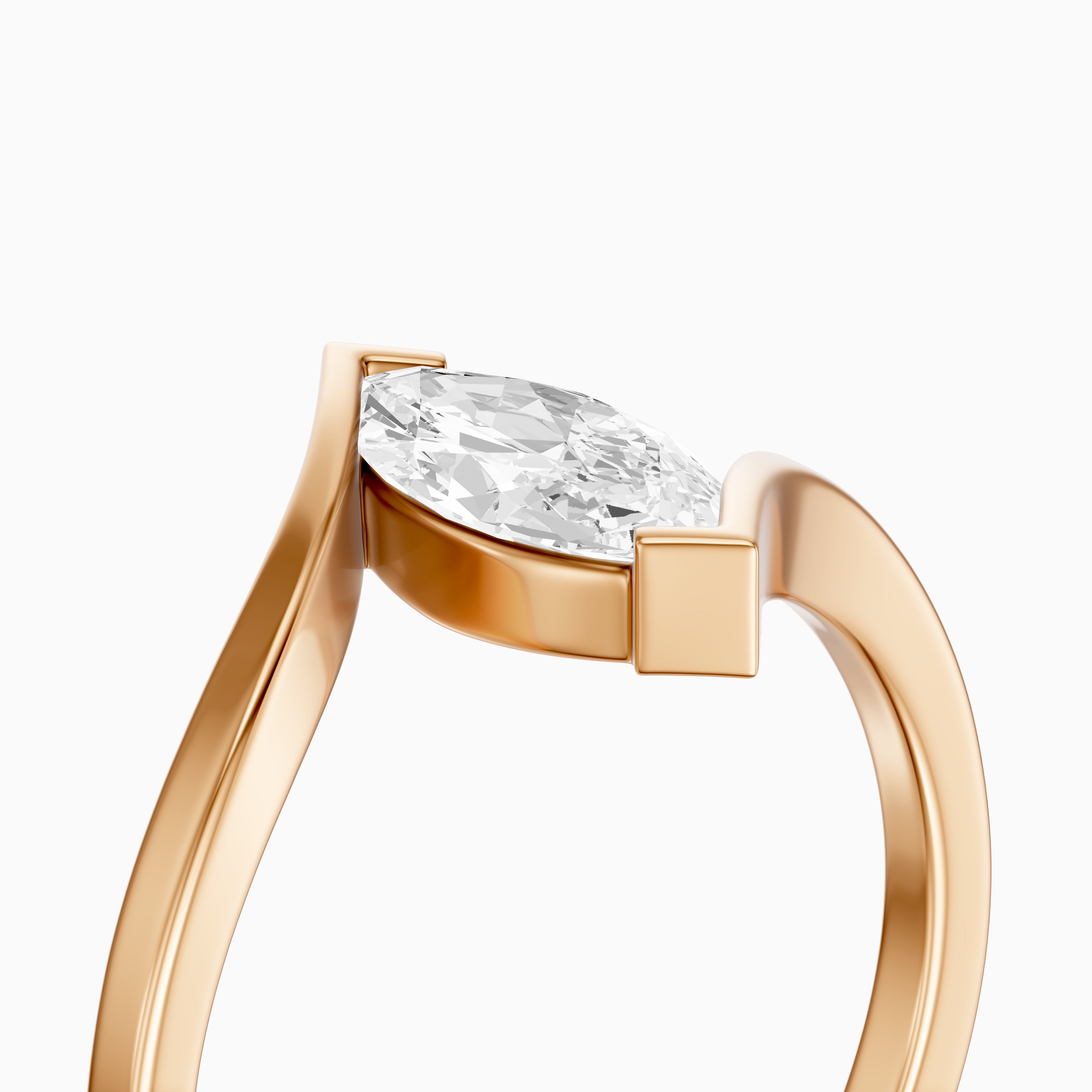 Esther Marquise Cut Solitaire Bypass Shank Moissanite Diamond Ring