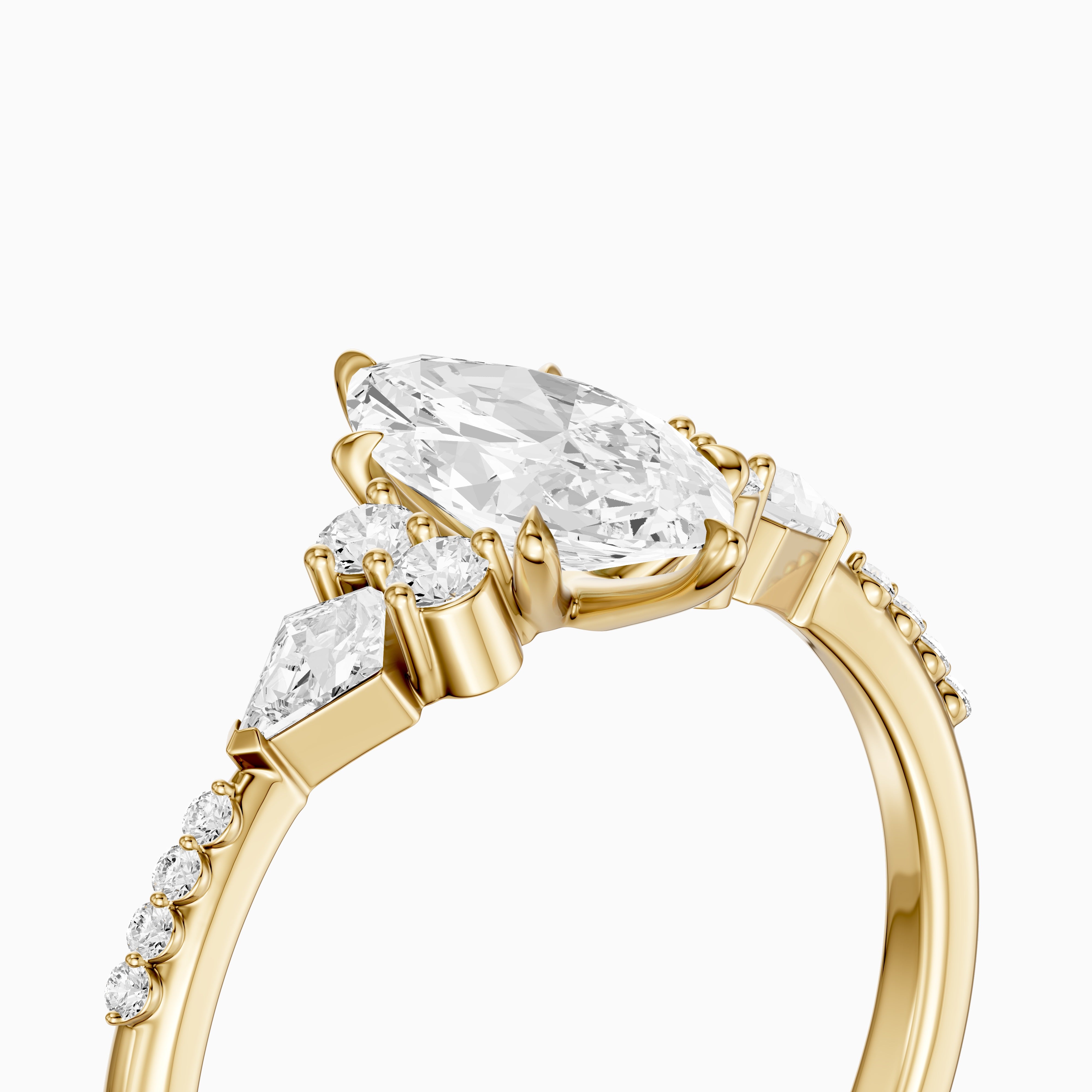 Charlie Marquise Cut Lab Grown Diamond Ring with Round and Kite Side Stones