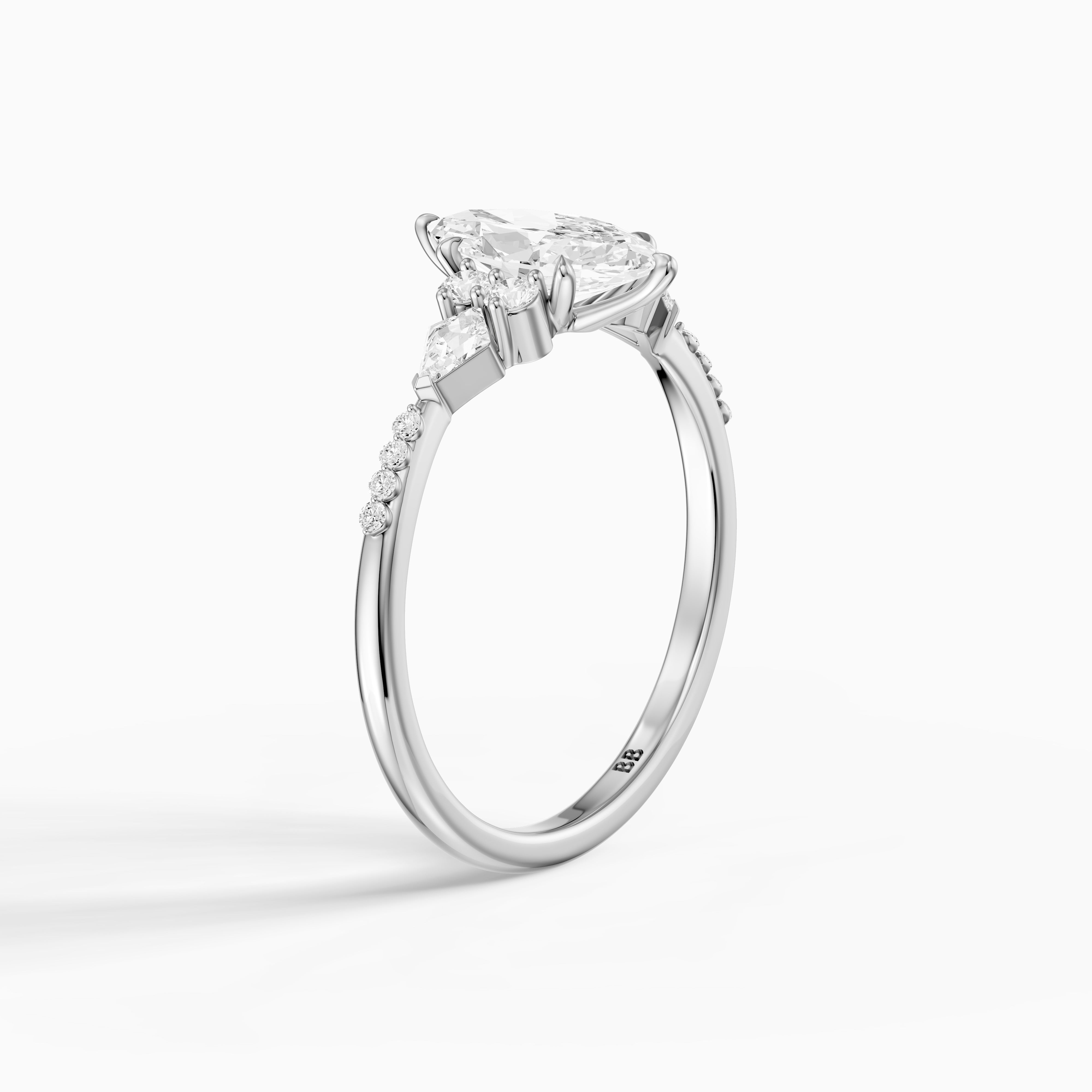 Charlie Marquise Cut Lab Grown Diamond Ring with Round and Kite Side Stones