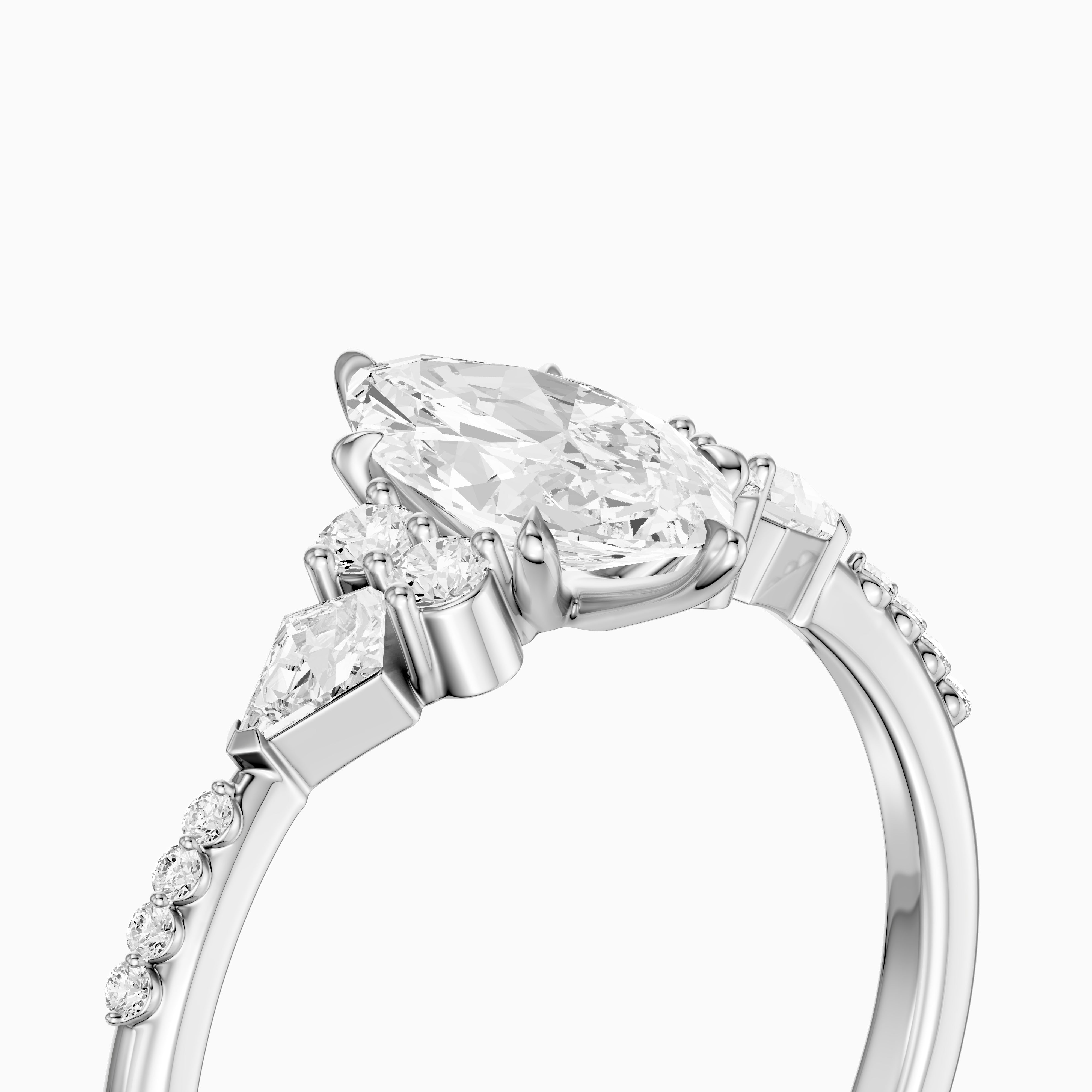 Charlie Marquise Cut Lab Grown Diamond Ring with Round and Kite Side Stones
