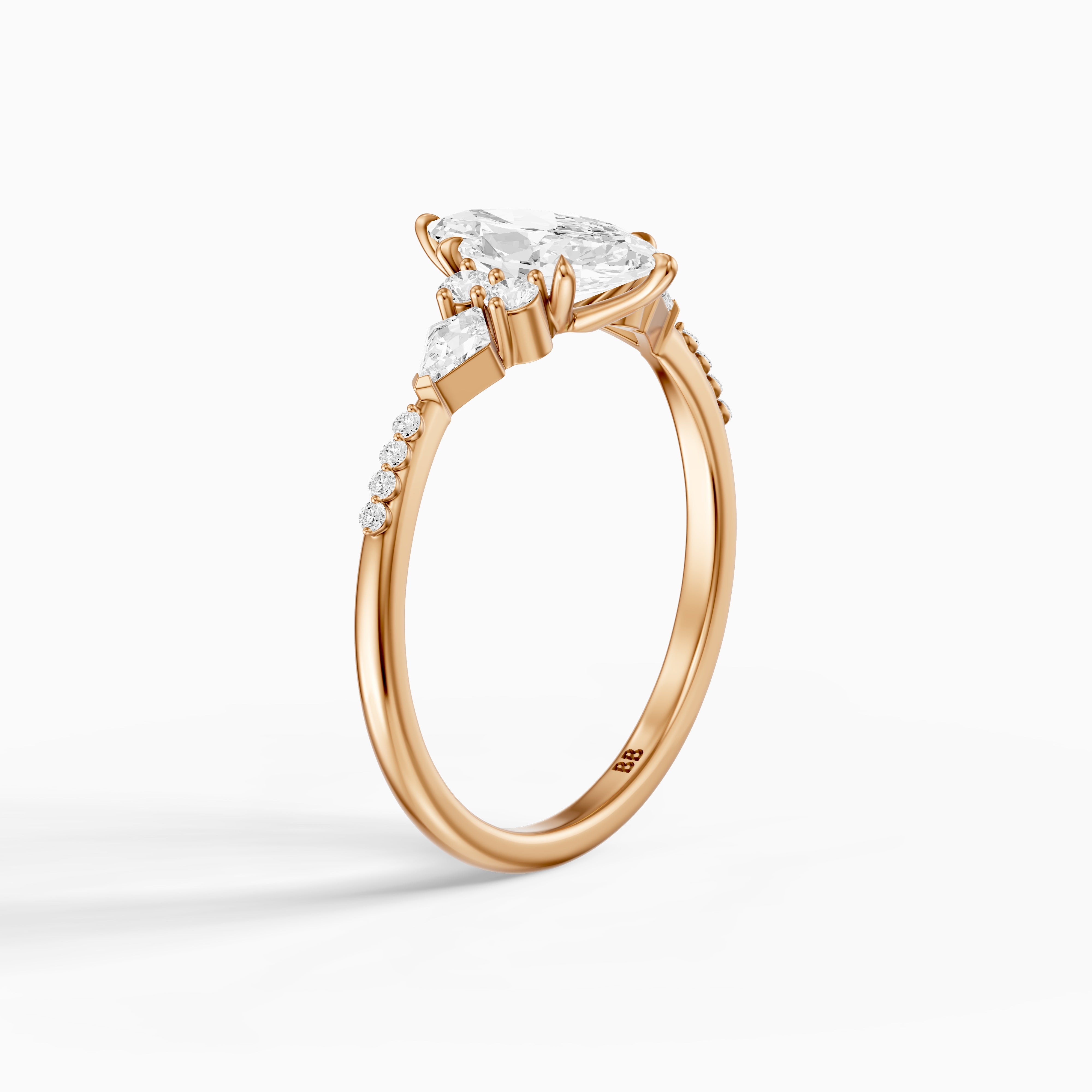 Charlie Marquise Cut Lab Grown Diamond Ring with Round and Kite Side Stones