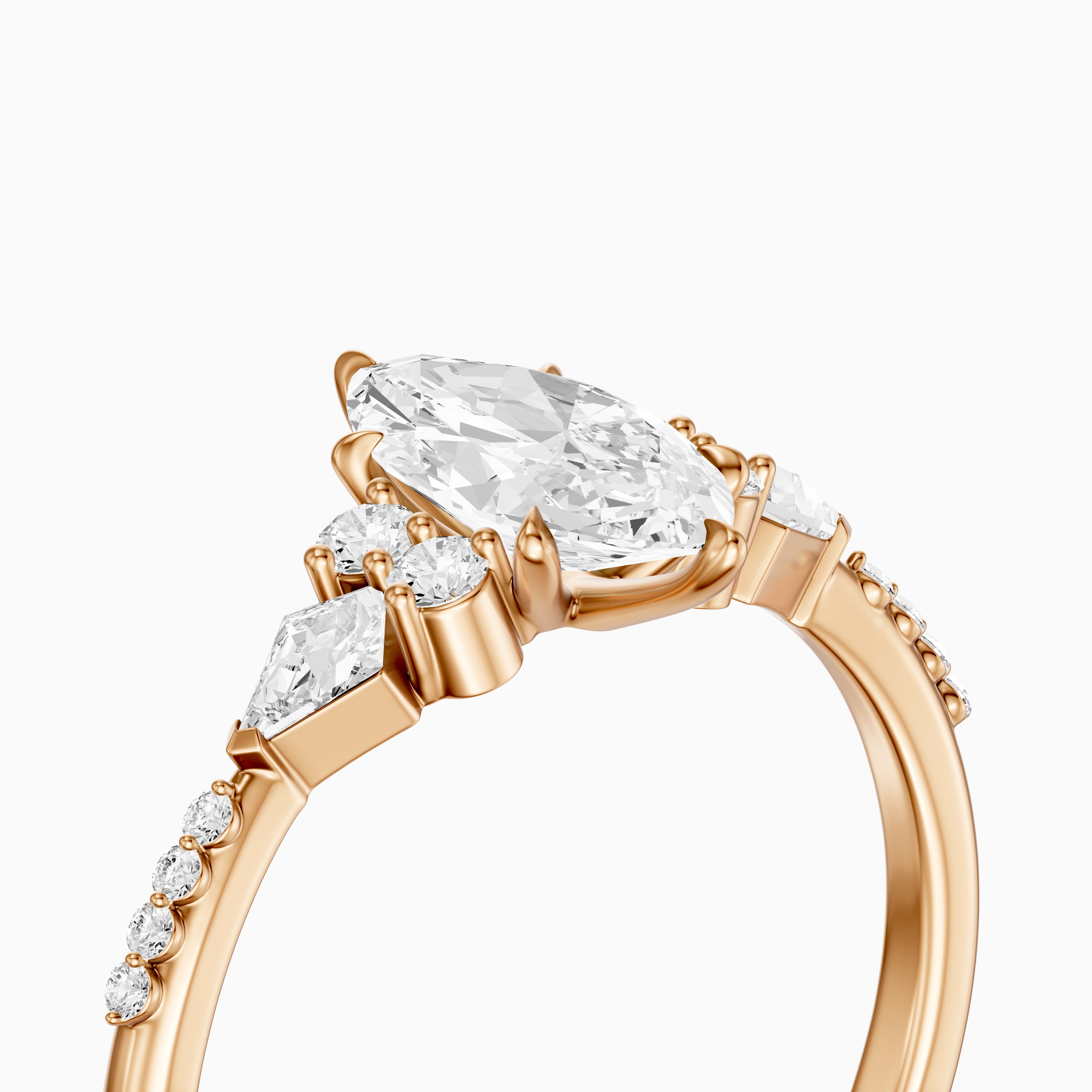 Charlie Marquise Cut Lab Grown Diamond Ring with Round and Kite Side Stones
