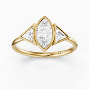 Amira Marquise Cut Bezel Moissanite Diamond Ring with Triangle Side Stones