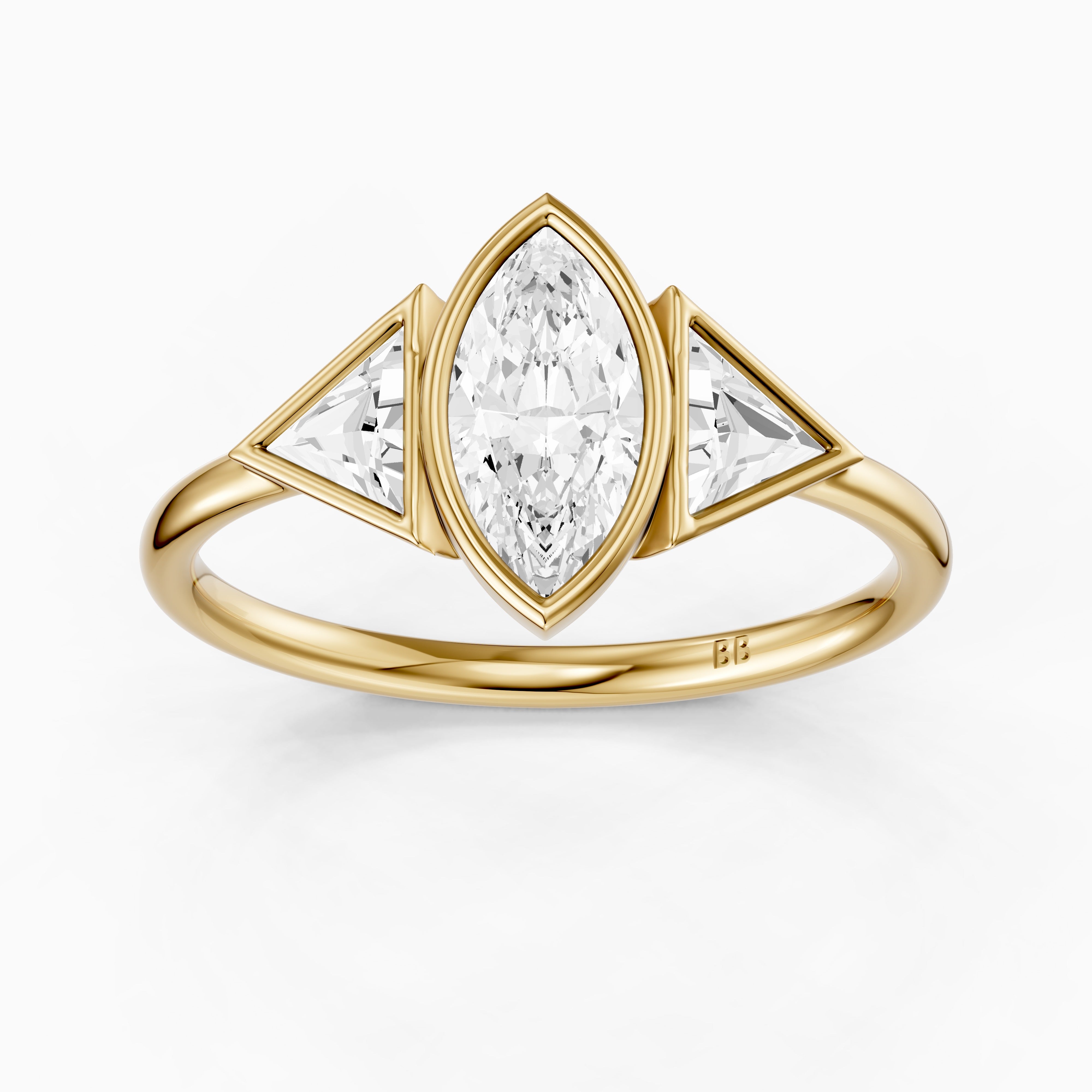 Amira Marquise Cut Bezel Lab Grown Diamond Ring with Triangle Side Stones