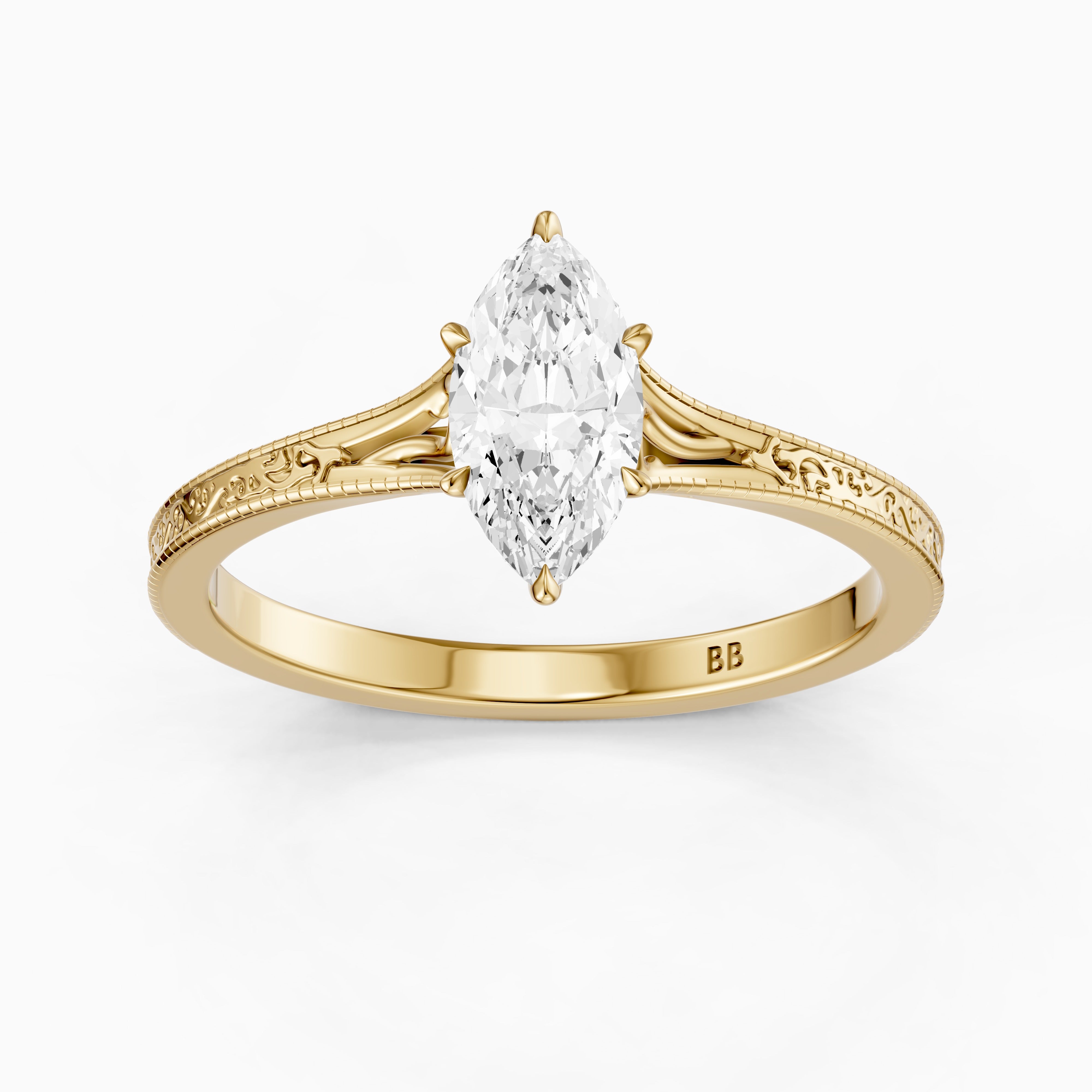 Valeria Marquise Cut Vintage Solitaire Lab Grown Diamond Ring