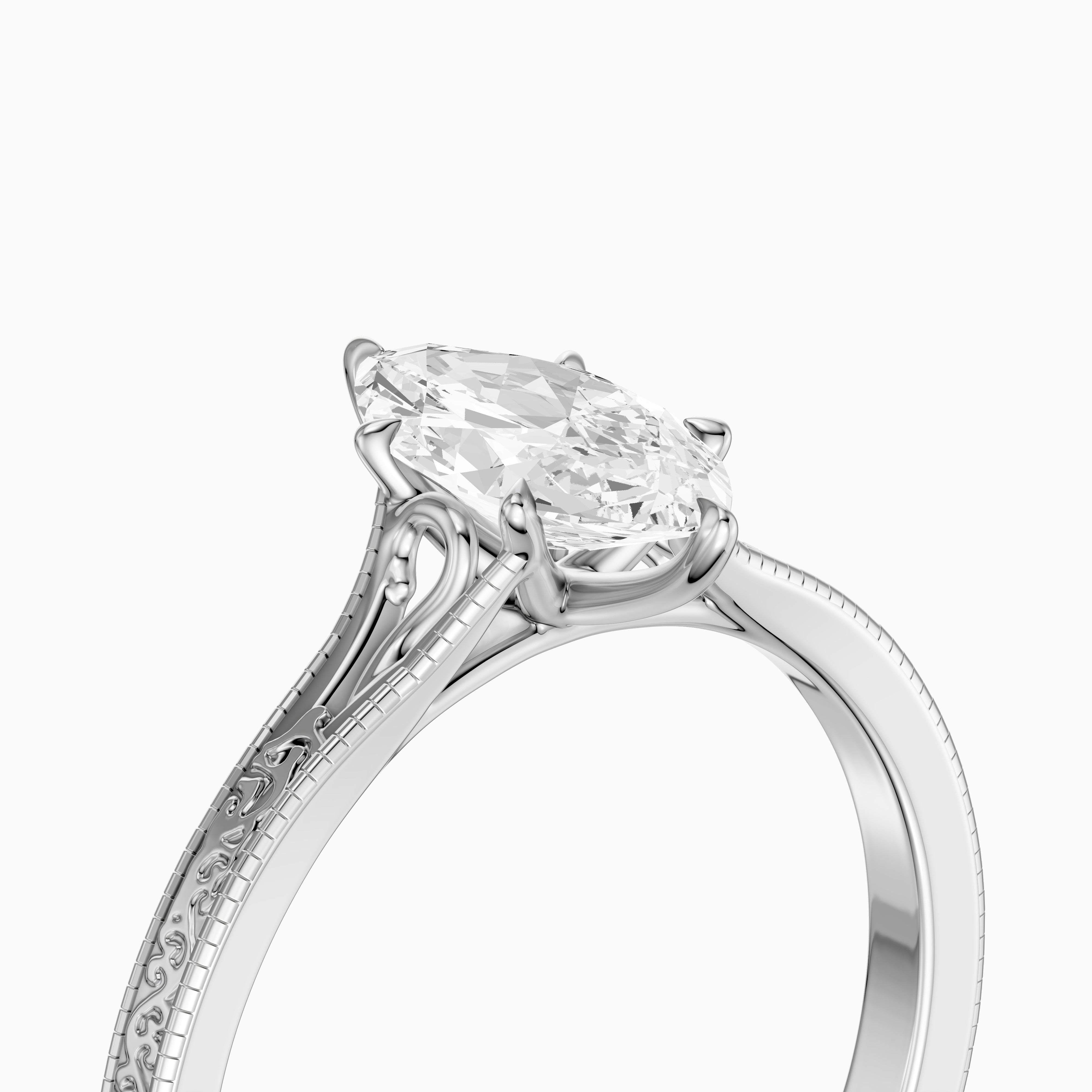 Valeria Marquise Cut Vintage Solitaire Lab Grown Diamond Ring