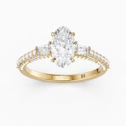 Elliana Moval Cut Lab Diamond Ring with Tapered Baguette Side Stones
