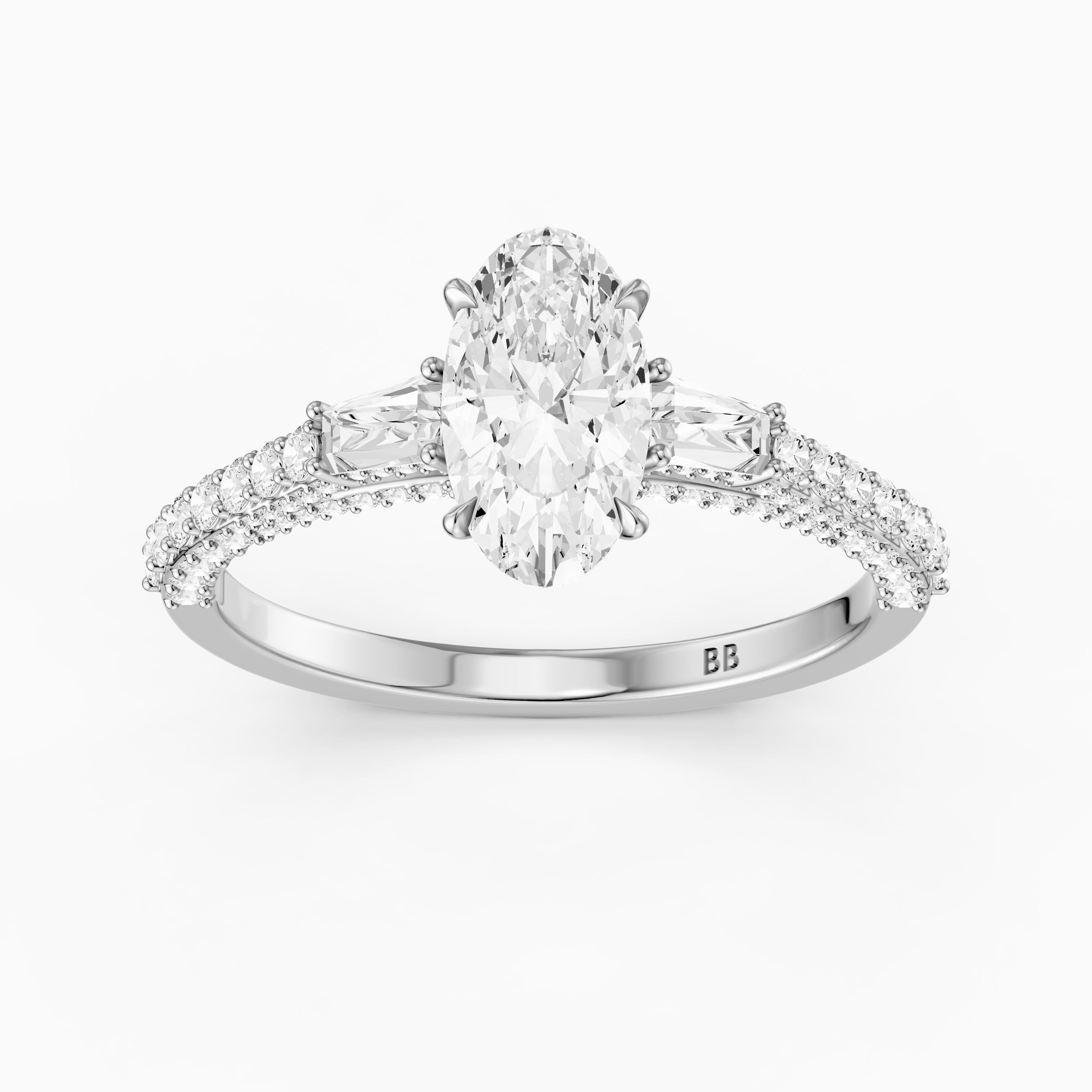Elliana Moval Cut Moissanite Ring with Tapered Side Stones