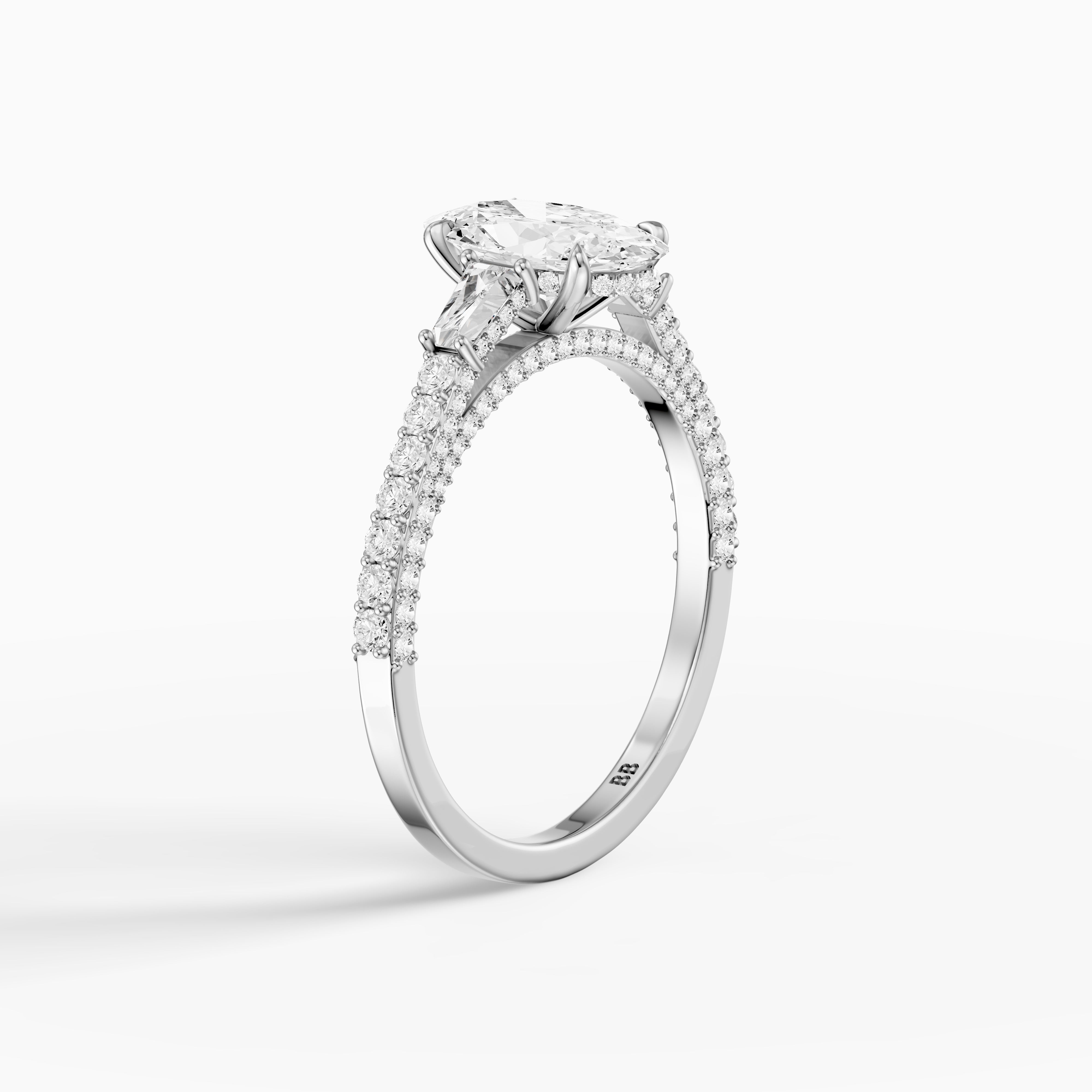 Elliana Moval Cut Moissanite Ring with Tapered Side Stones