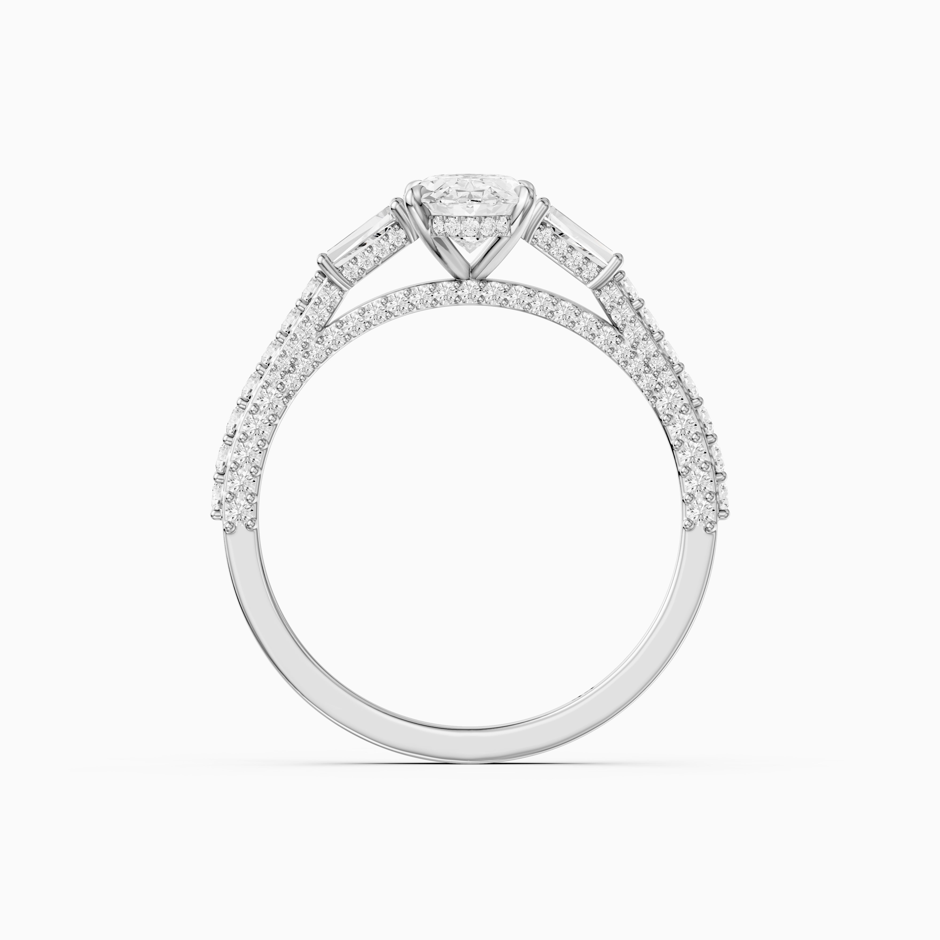 Elliana Moval Cut Moissanite Ring with Tapered Side Stones