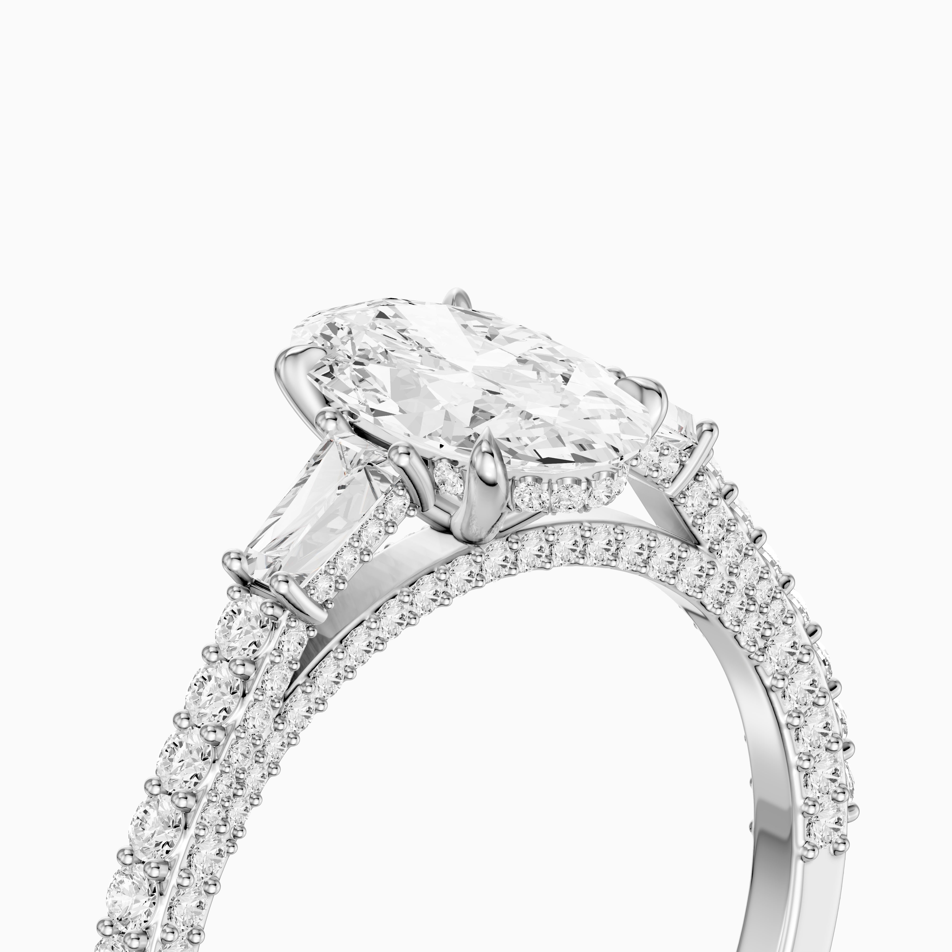 Elliana Moval Cut Moissanite Ring with Tapered Side Stones
