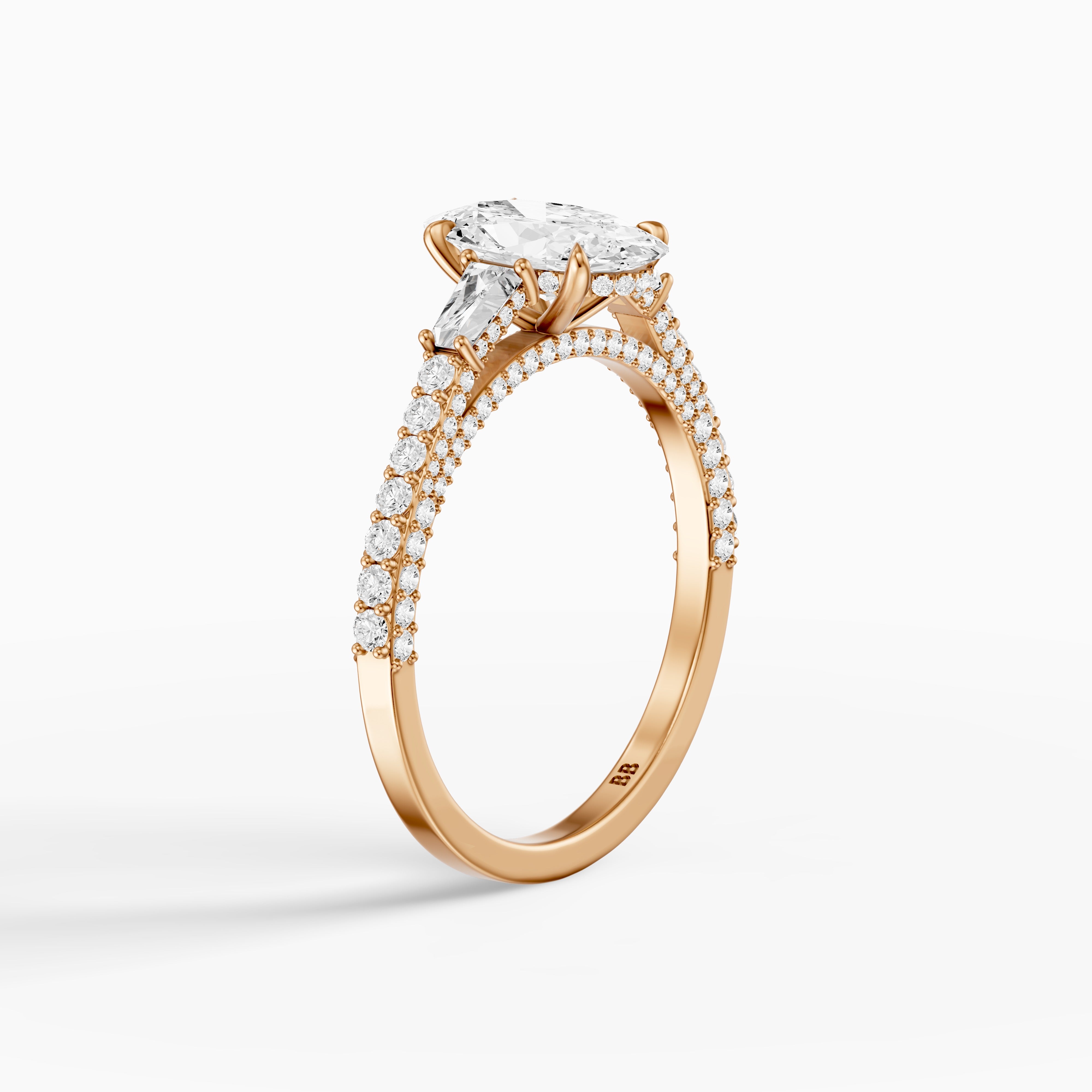 Elliana Moval Cut Moissanite Ring with Tapered Side Stones