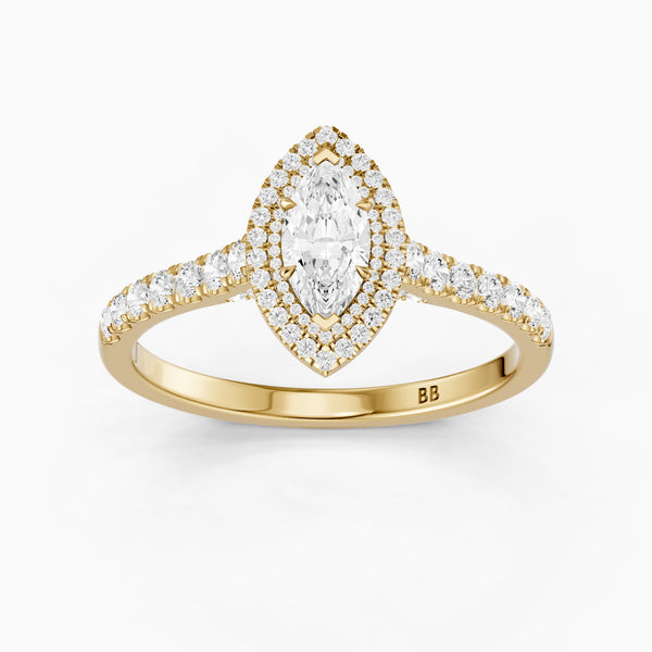 Alana Marquise Cut Lab Diamond Double Halo Ring with Pave Band