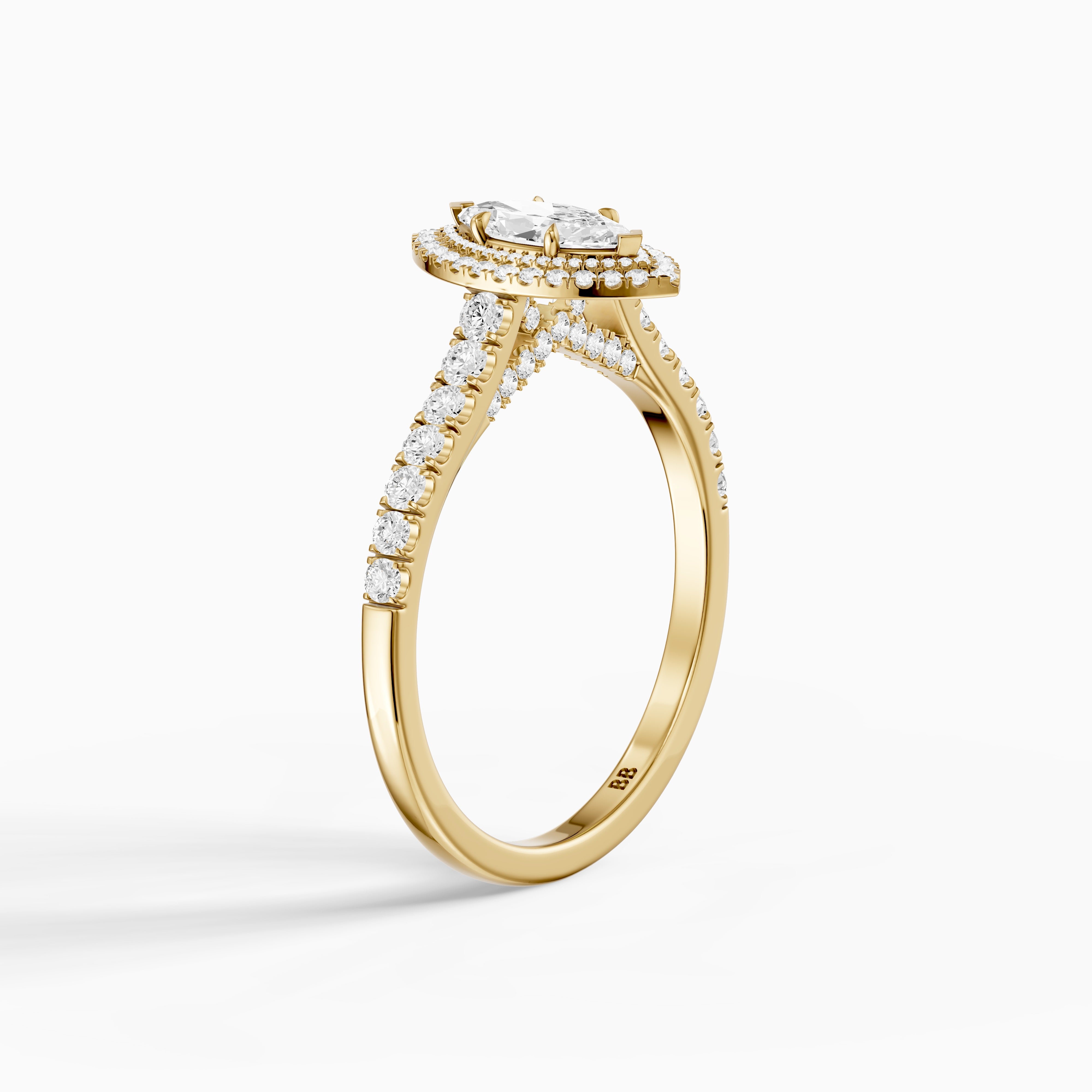 Alana Marquise Cut Lab Diamond Double Halo Ring with Pave Band