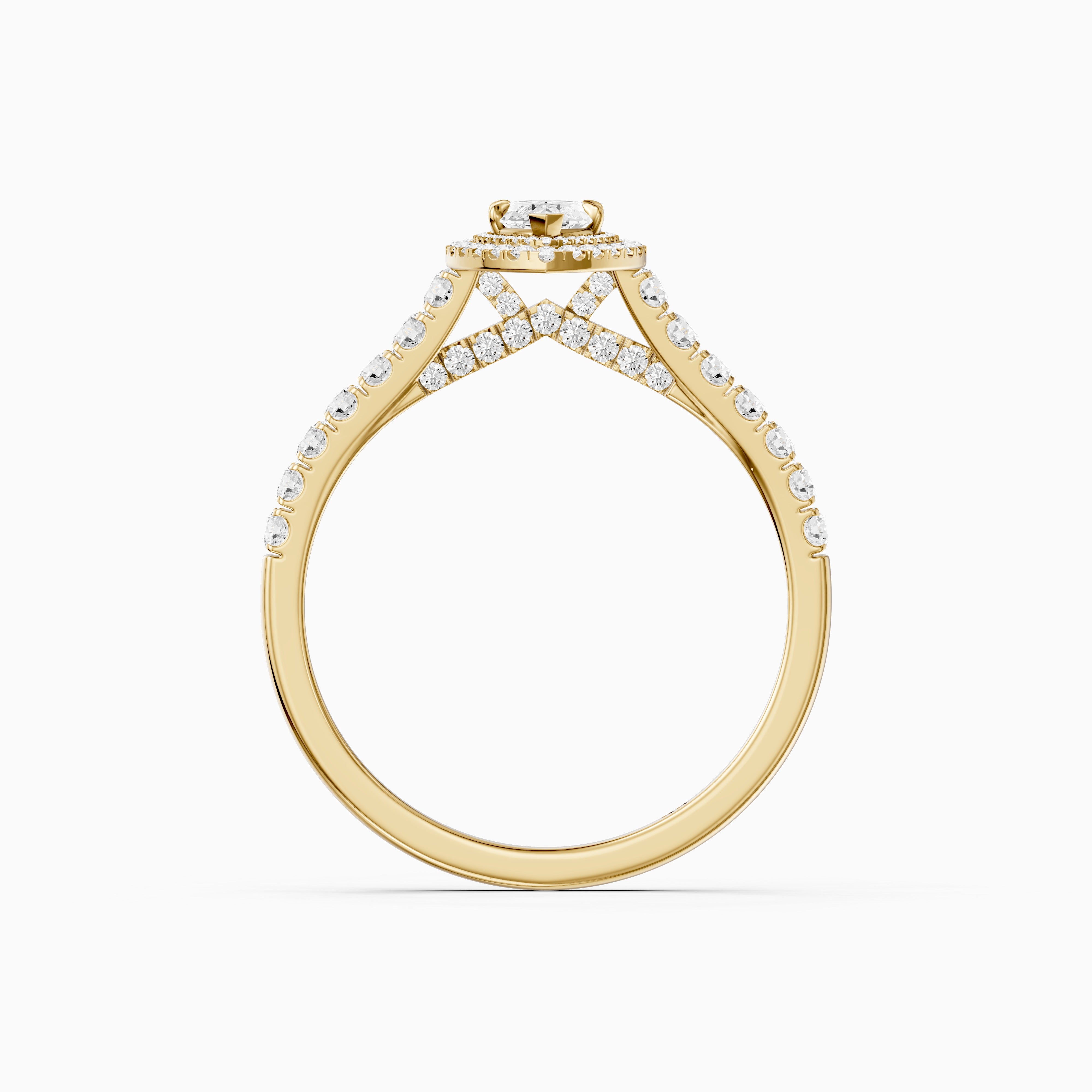 Alana Marquise Cut Moissanite Double Halo Ring with Pave Band