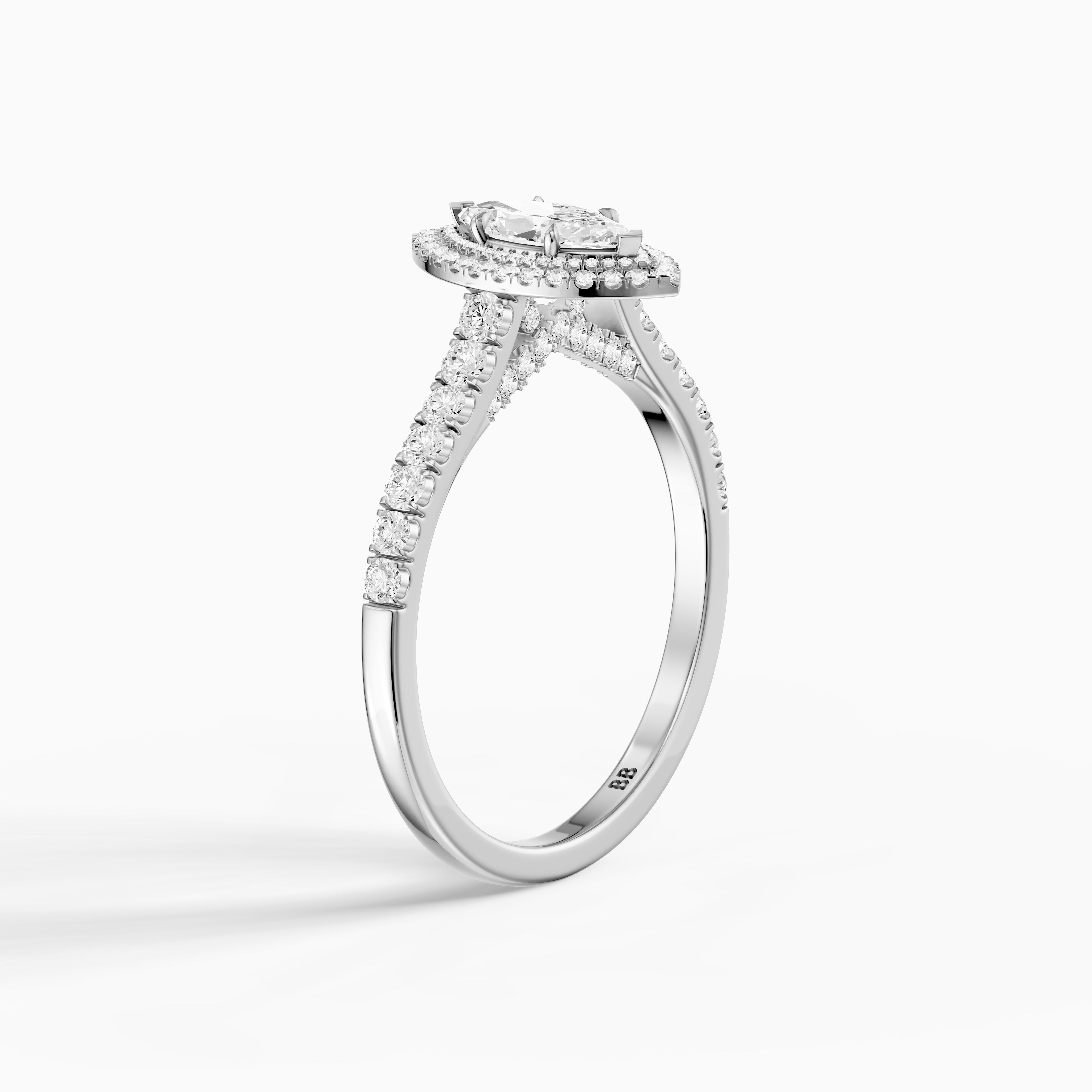 Alana Marquise Cut Moissanite Double Halo Ring with Pave Band