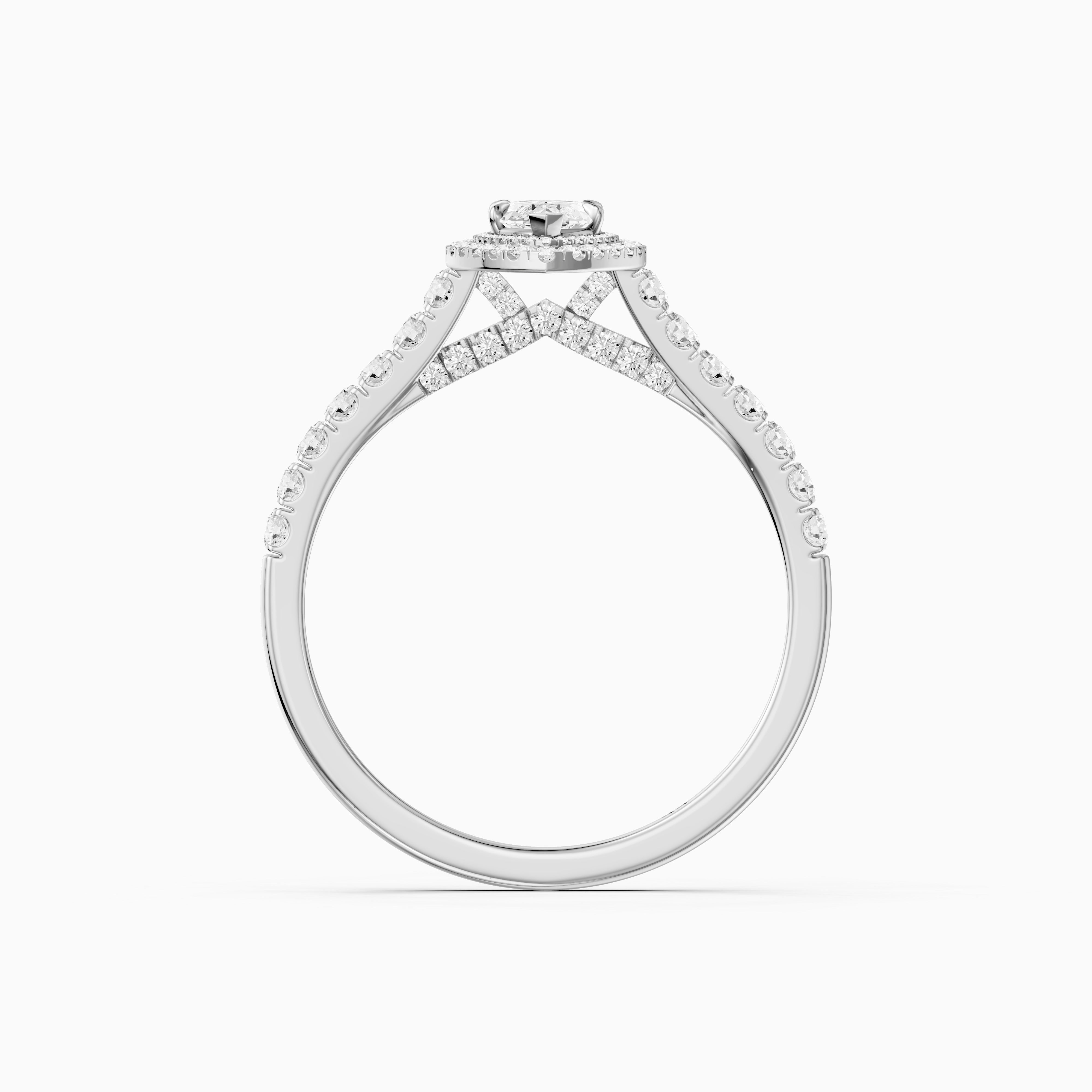 Alana Marquise Cut Moissanite Double Halo Ring with Pave Band