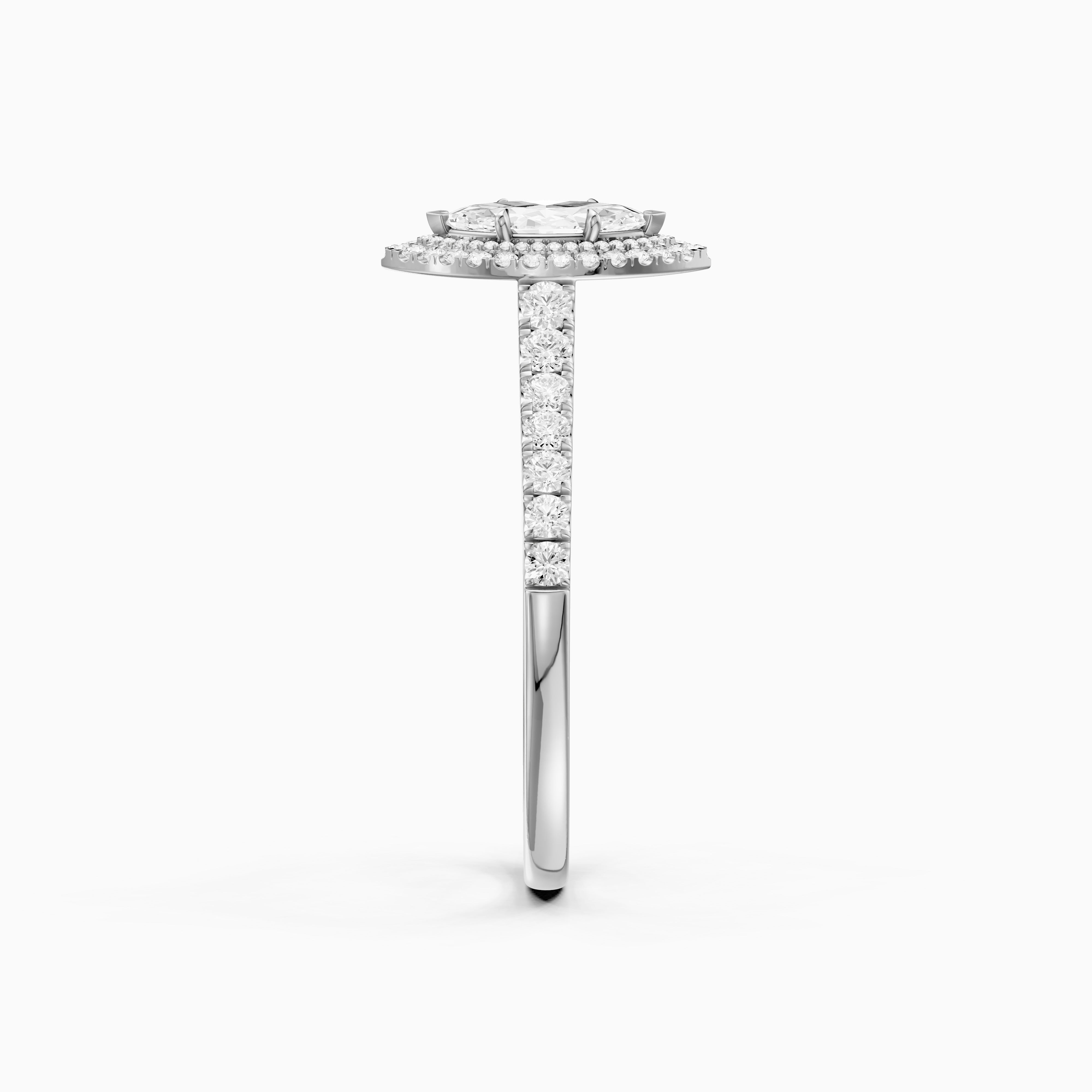 Alana Marquise Cut Moissanite Double Halo Ring with Pave Band