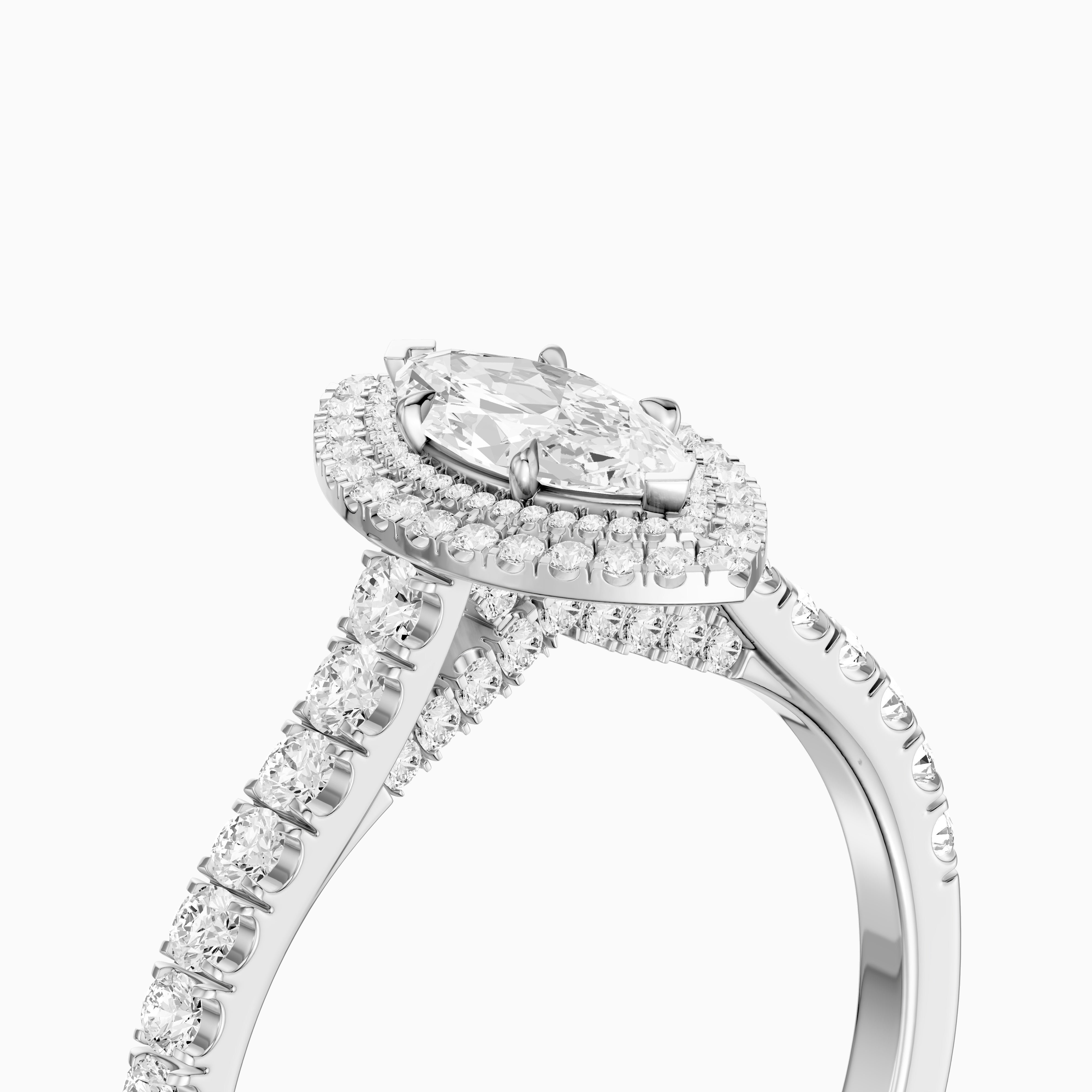 Alana Marquise Cut Moissanite Double Halo Ring with Pave Band