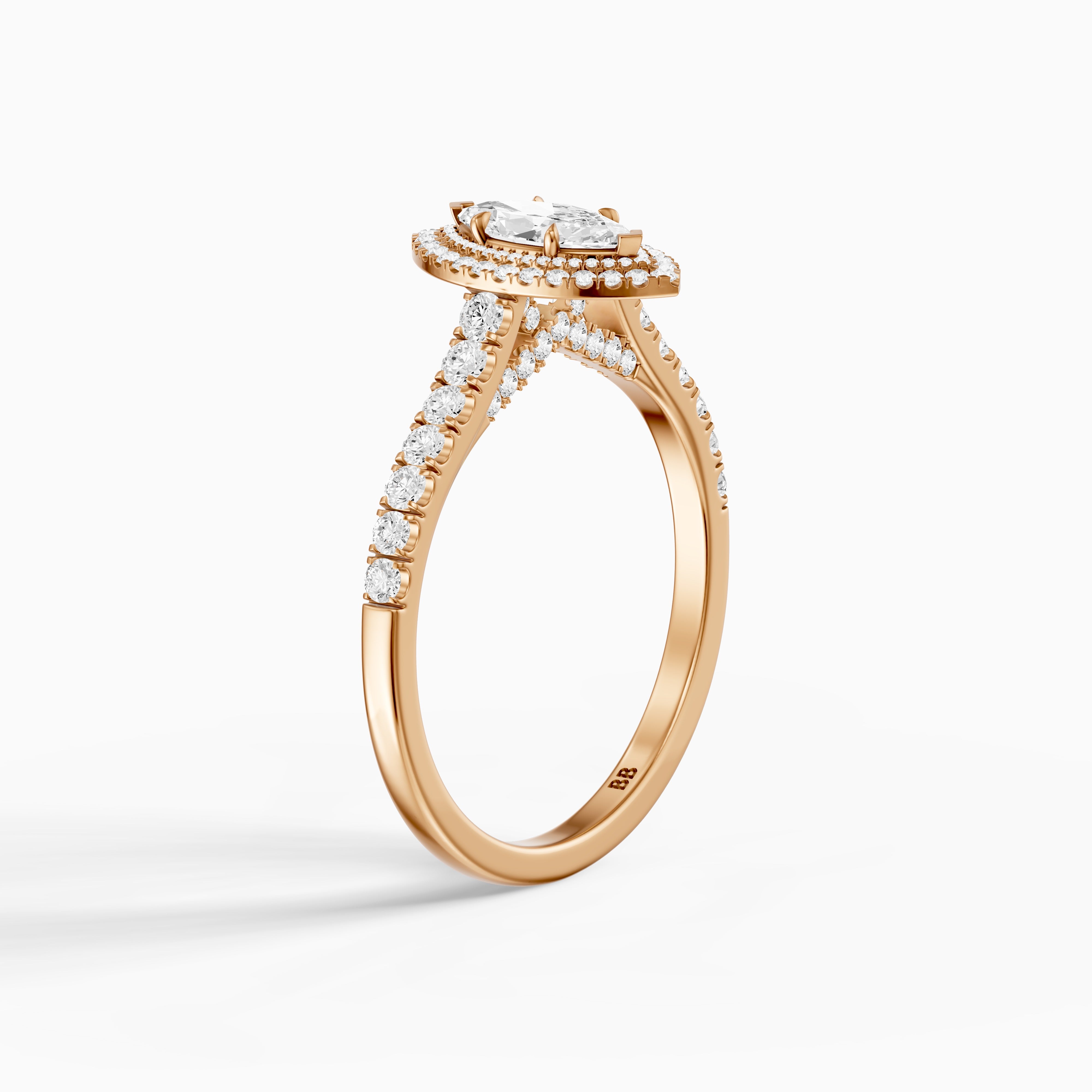 Alana Marquise Cut Moissanite Double Halo Ring with Pave Band