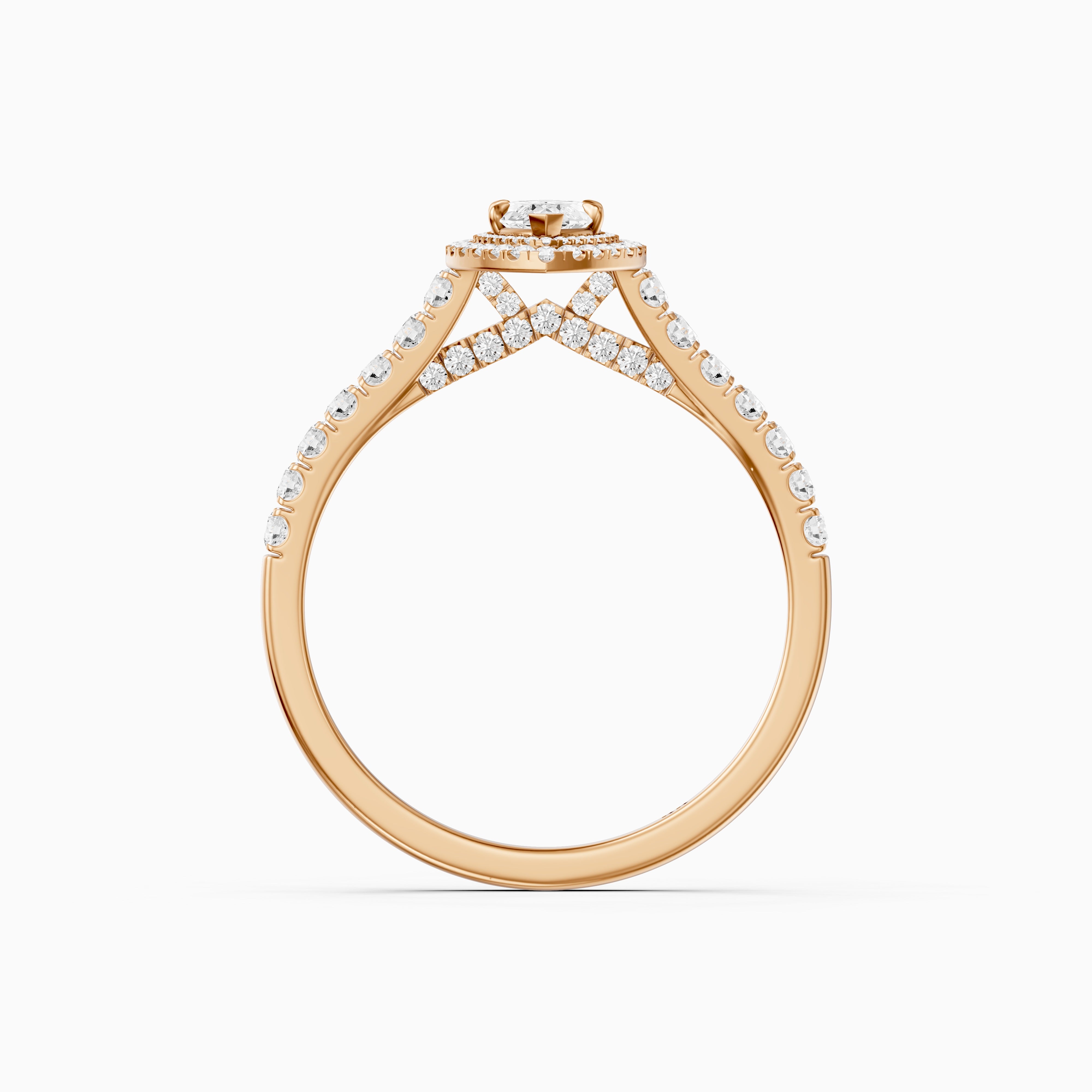 Alana Marquise Cut Moissanite Double Halo Ring with Pave Band