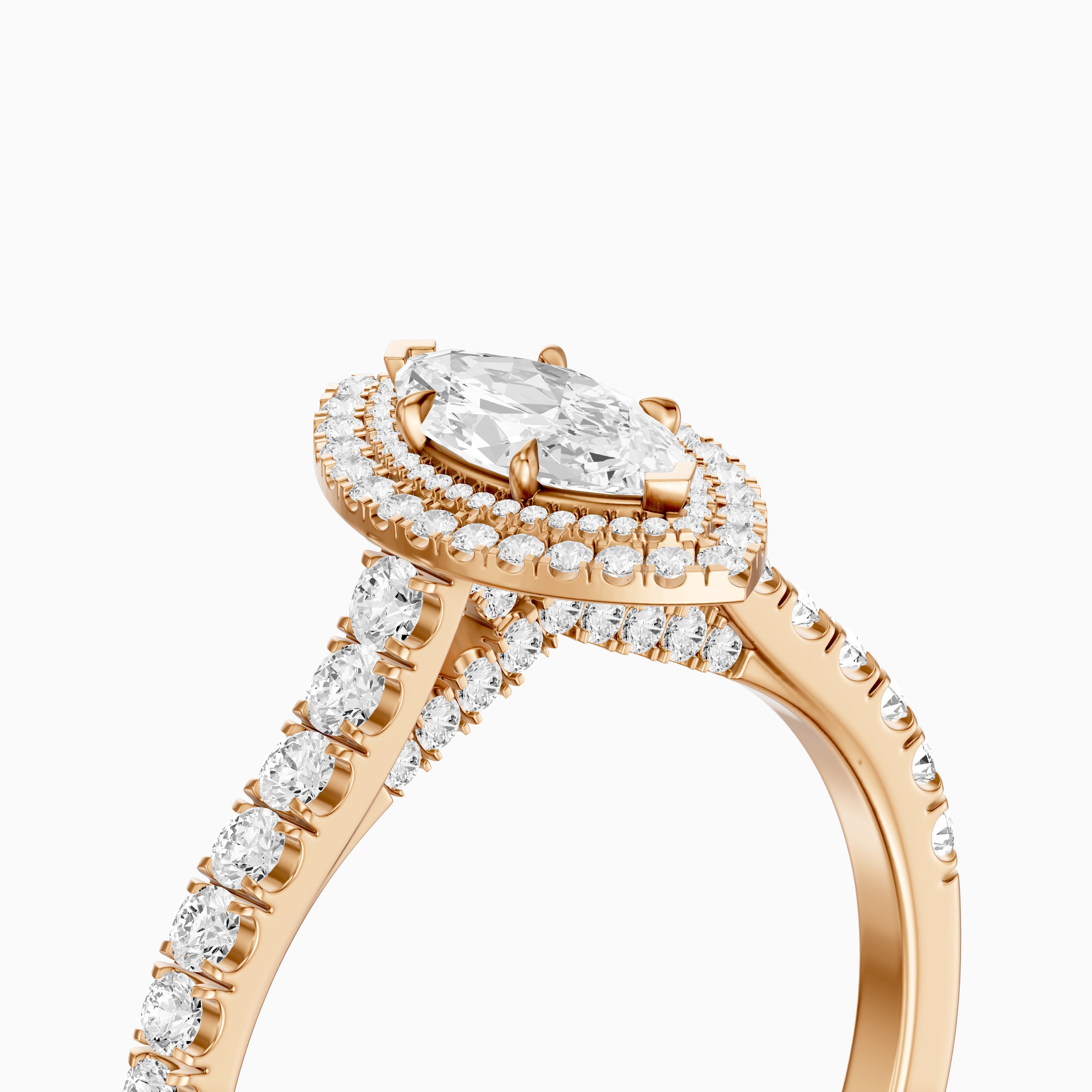 Alana Marquise Cut Moissanite Double Halo Ring with Pave Band