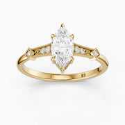 Ada Marquise Cut Side Stone Lab Grown Diamond Ring with Vintage Milgrain