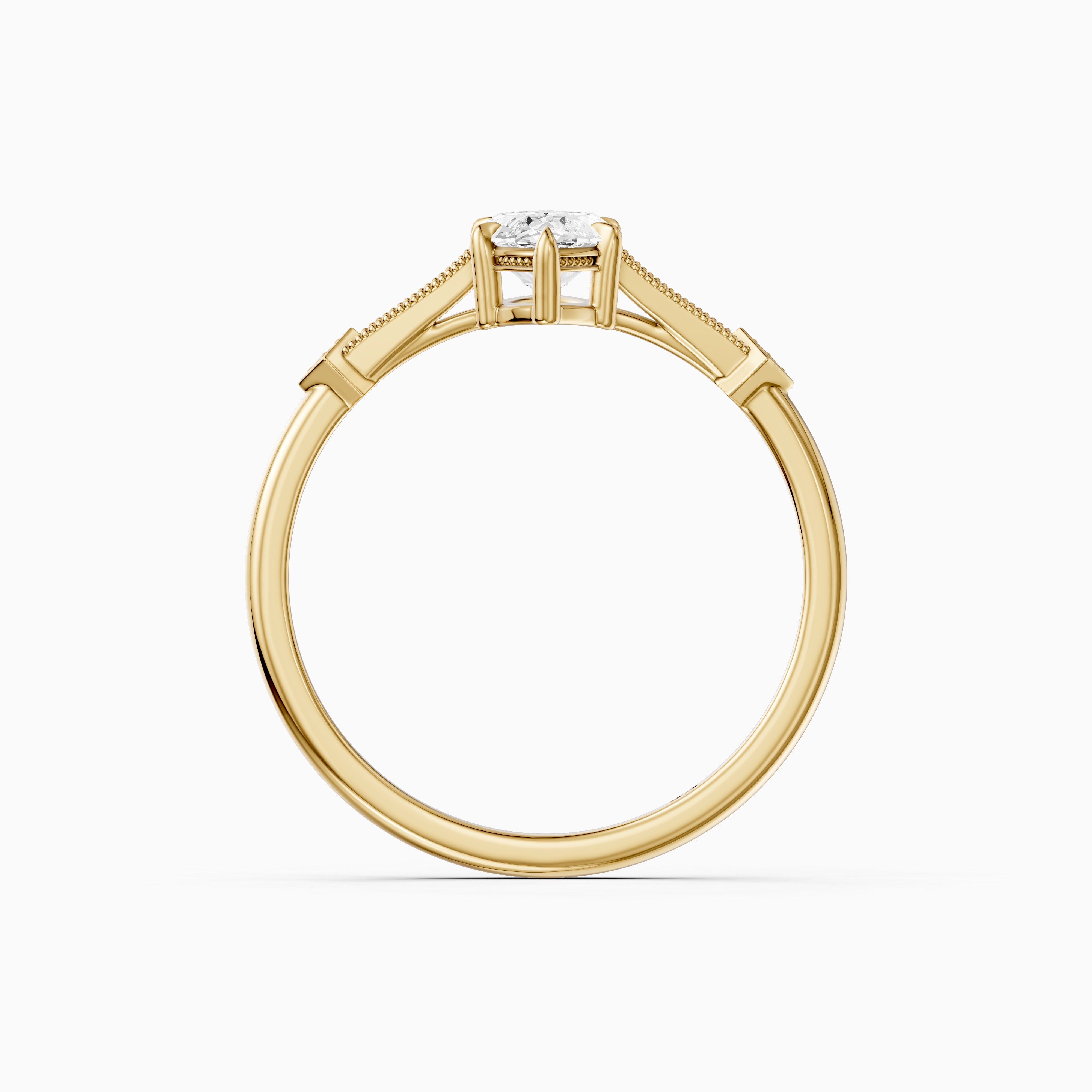 Ada Marquise Cut Side Stone Lab Grown Diamond Ring with Vintage Milgrain