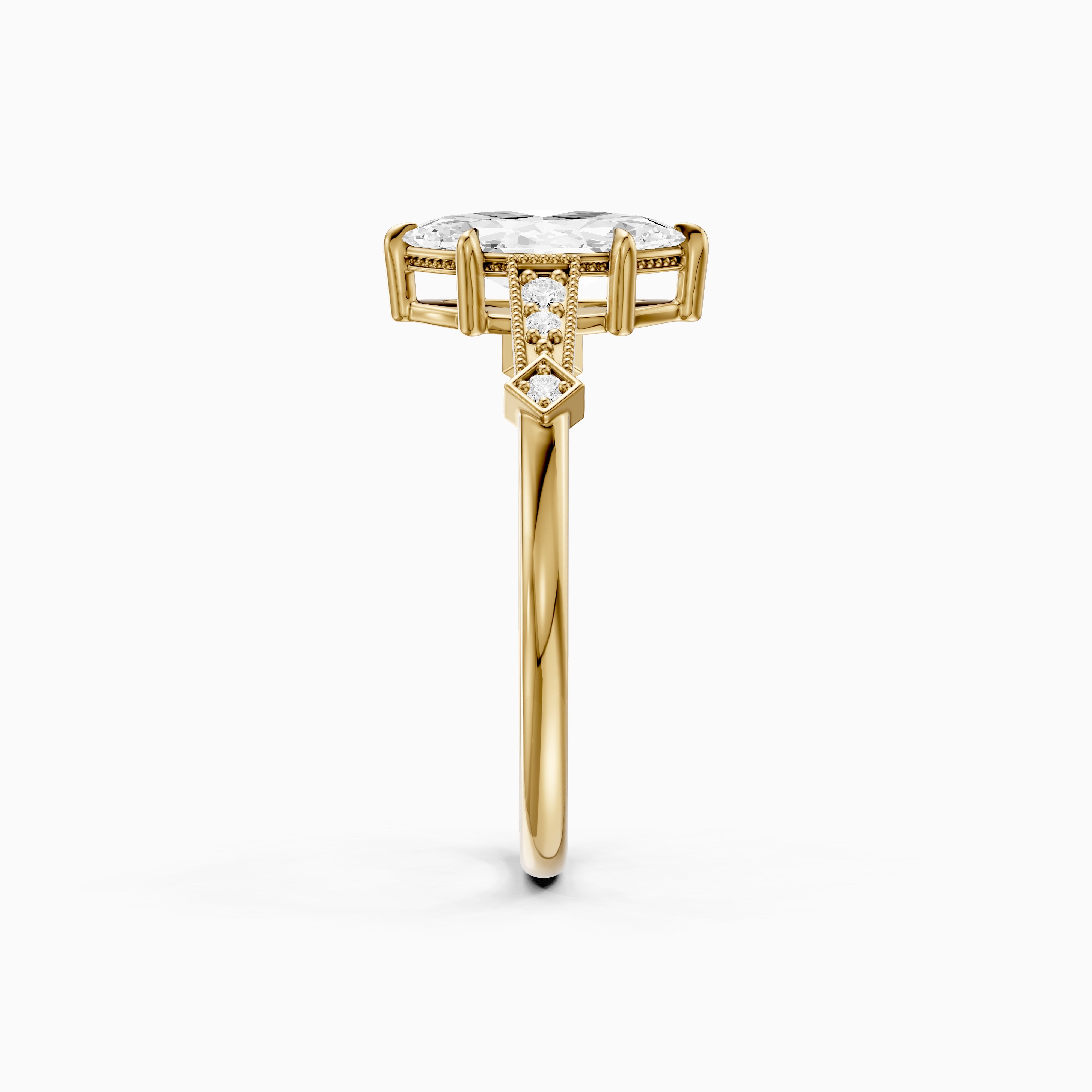 Ada Marquise Cut Side Stone Lab Grown Diamond Ring with Vintage Milgrain