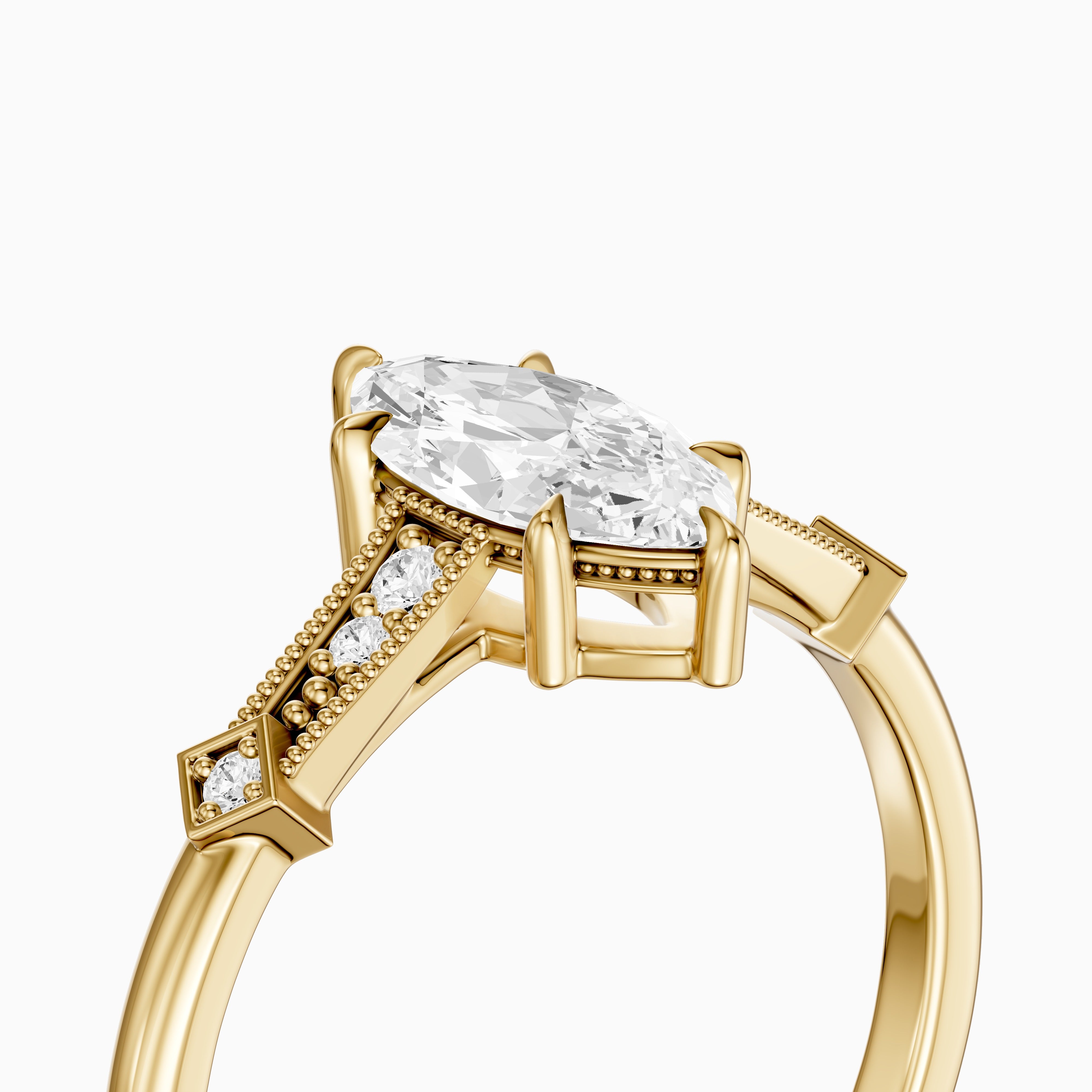 Ada Marquise Cut Side Stone Lab Grown Diamond Ring with Vintage Milgrain