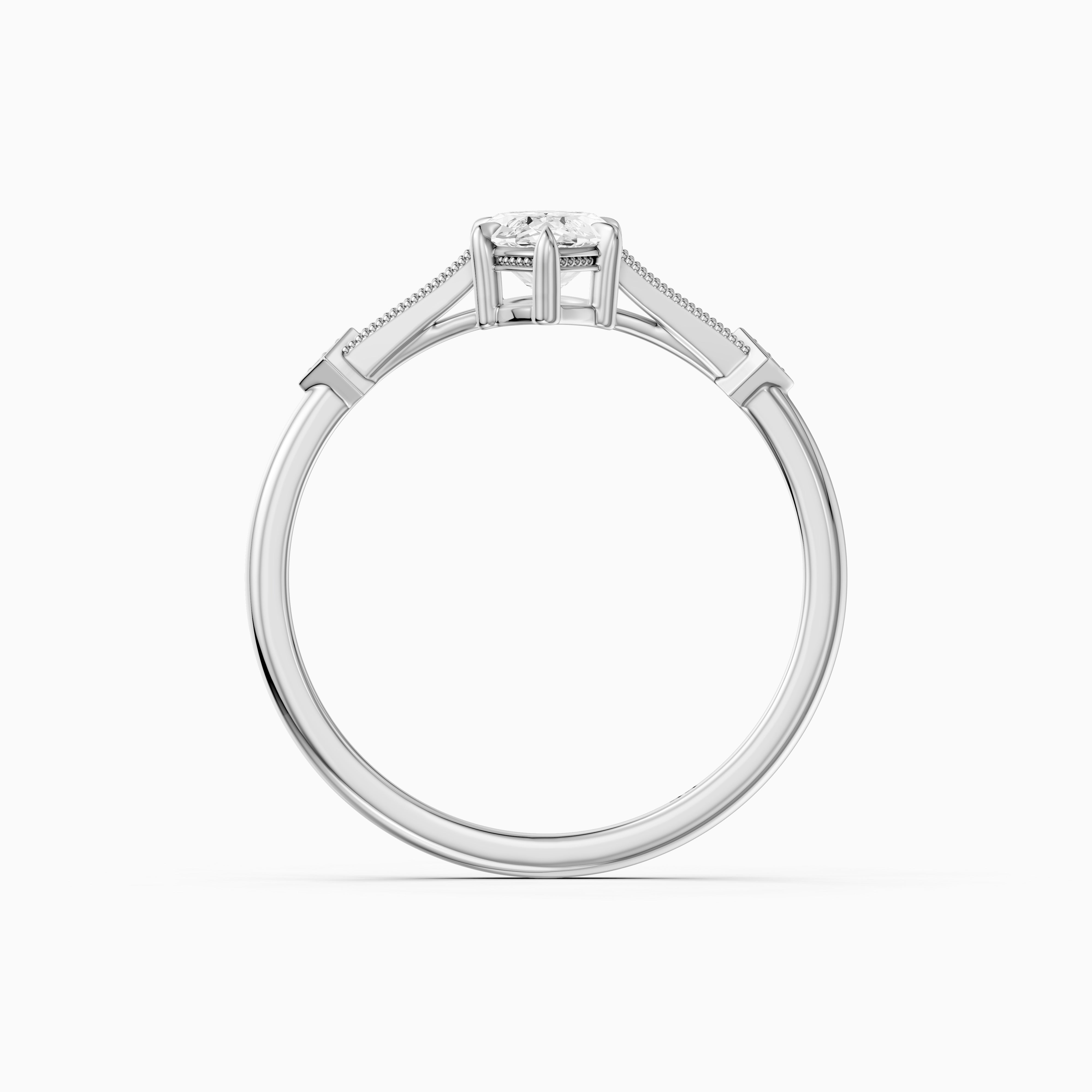 Ada Marquise Cut Side Stone Lab Grown Diamond Ring with Vintage Milgrain